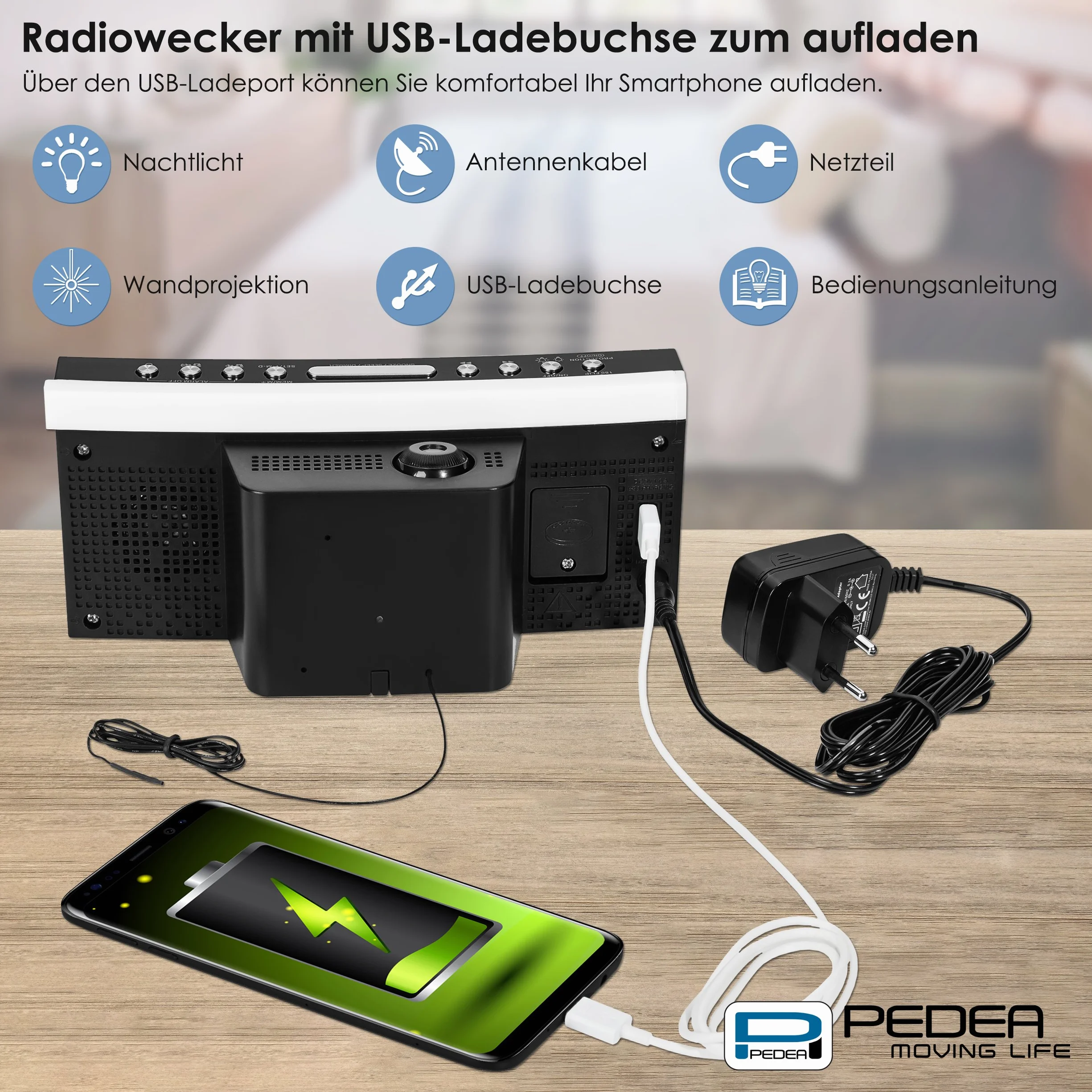 PEDEA Radiobudzik z Wskaźnikiem LED i Oświetleniem