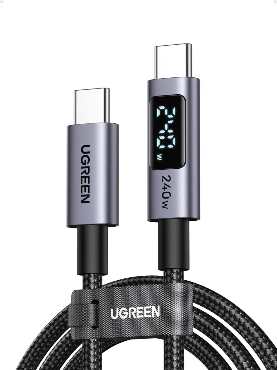Kabel UGREEN 240 W USB-C do USB-C z wyświetlaczem cyfrowym, kabel do szybkiego ładowania PD3.1 z transferem danych 480 Mb/s i chipem E-Marker do modeli iPhone 17/16/15, Galaxy S25, MacBook (1 m)