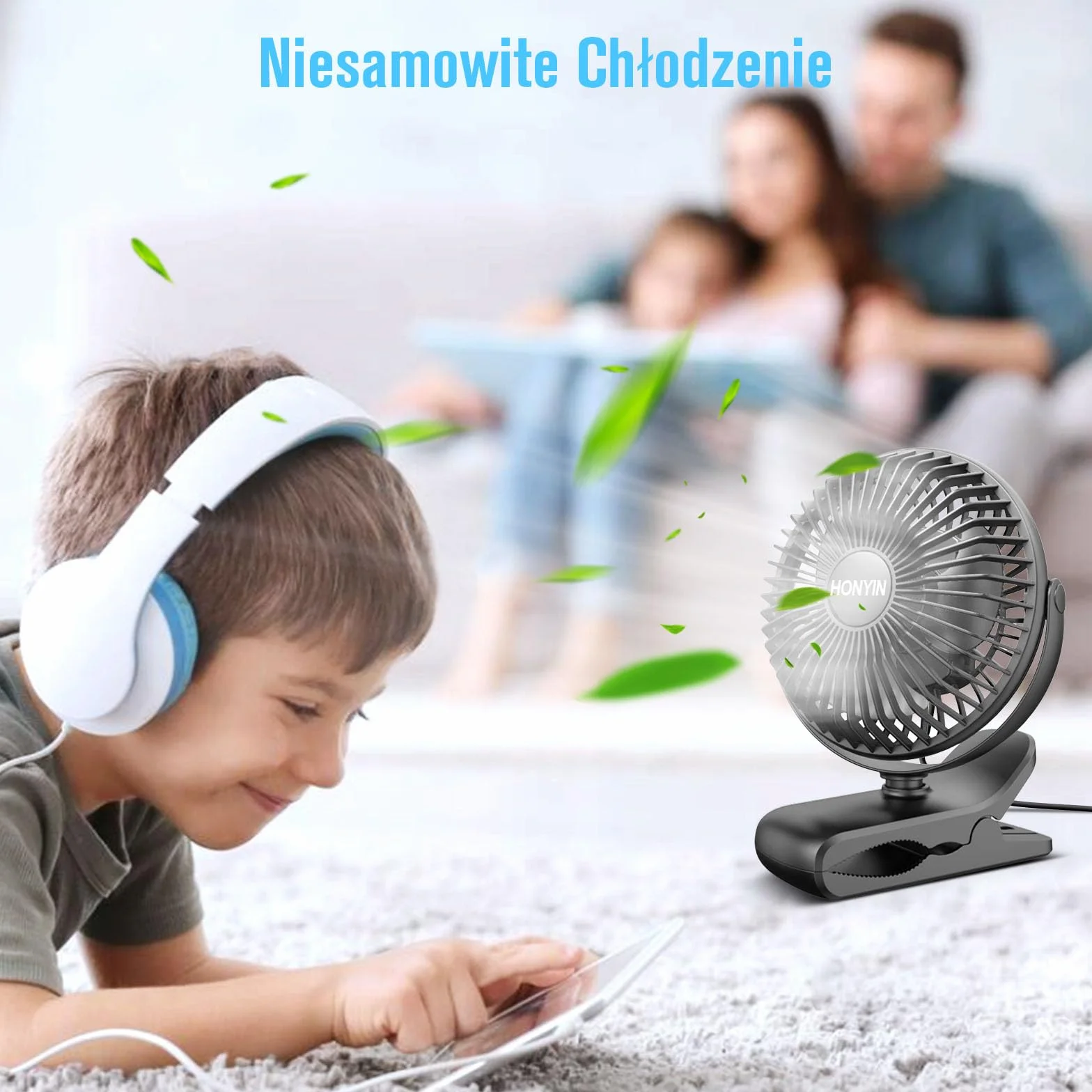 HONYIN Wentylator Biurkowy Obrotowy 720° z Zaciskiem USB 3 Prędkości Cichy
