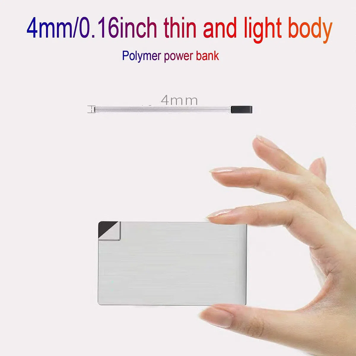 Powerbank Powerbank Ultracienka przenośna ładowarka do telefonu Wbudowany kabel Bateria zapasowa 2 wyjścia z 4 wskaźnikami LED do smartfonów, tabletów i urządzeń elektronicznych USB, srebrny, typ C