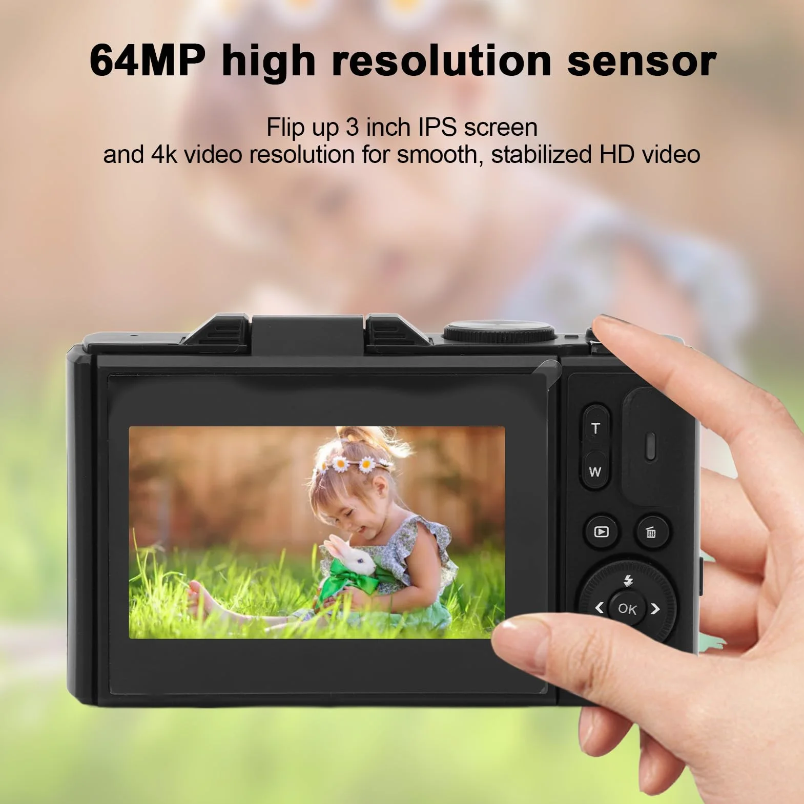 Aparat Cyfrowy, Aparat Cyfrowy 4K 64 MP UHD 180° 3 IPS z Odchylanym Ekranem do Vlogowania, Kompaktowy Aparat Cyfrowy z 18-krotnym Zoomem, Aparat z funkcją Automatycznego