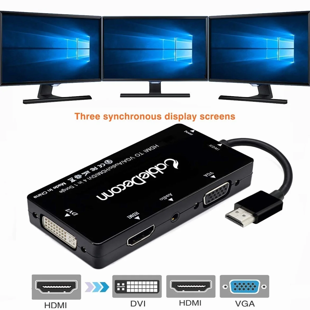 HDMI na VGA DVI HDMI z audio 3,5 mm konwerter micro USB kabel adapter do laptopów HDMI komputerów itp. Łączenie jednocześnie, czarny