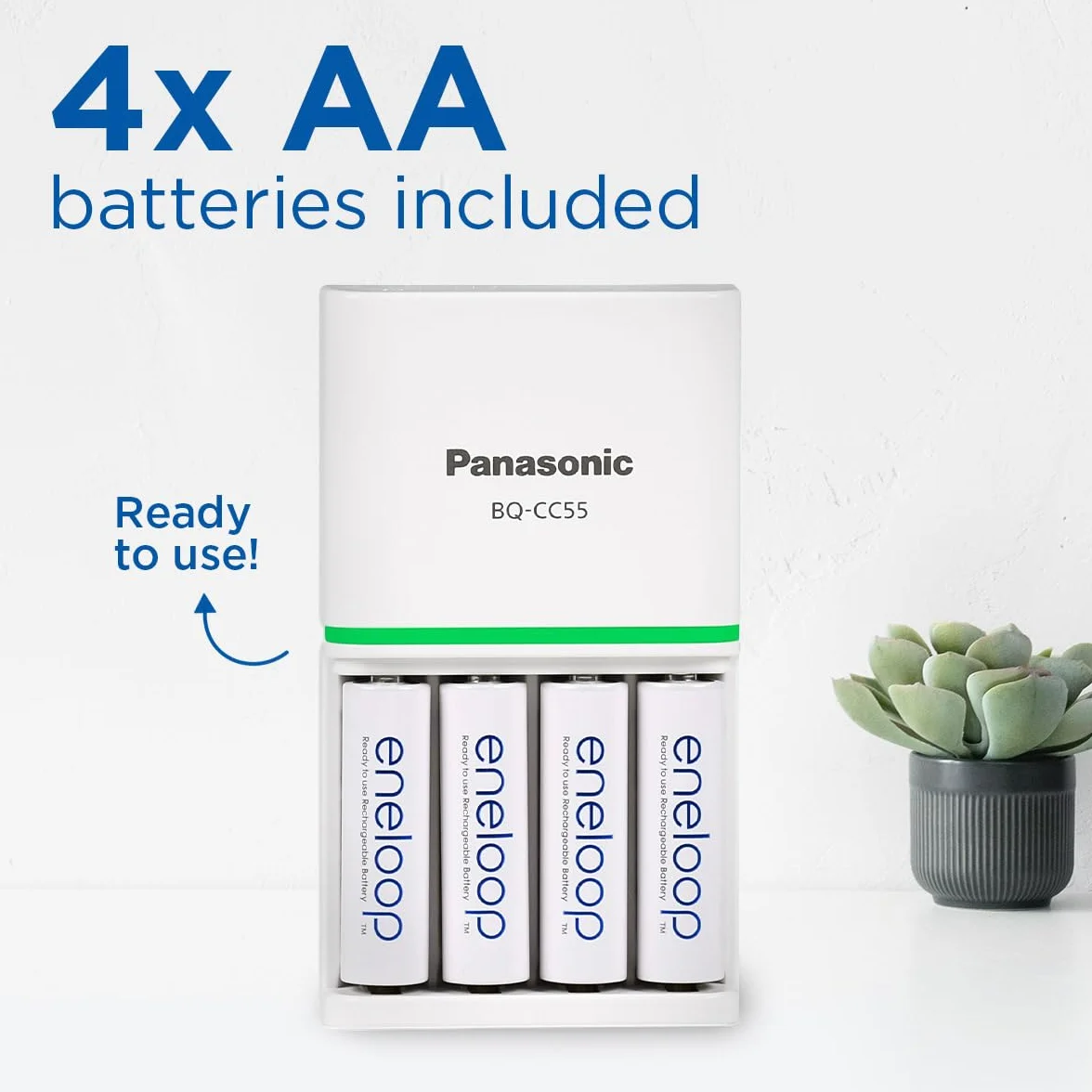 Panasonic eneloop SmartPlus ładowarka do 1-4 baterii AA/AAA Ni-MH, 4 wskaźniki LED i 10 funkcjami bezpieczeństwa, w tym 4 akumulatory eneloop AA/Mignon, zwiększona pojemność min. 2000