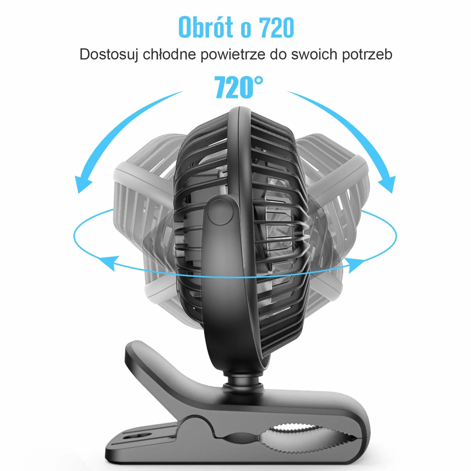 HONYIN Wentylator Biurkowy Obrotowy 720° z Zaciskiem USB 3 Prędkości Cichy