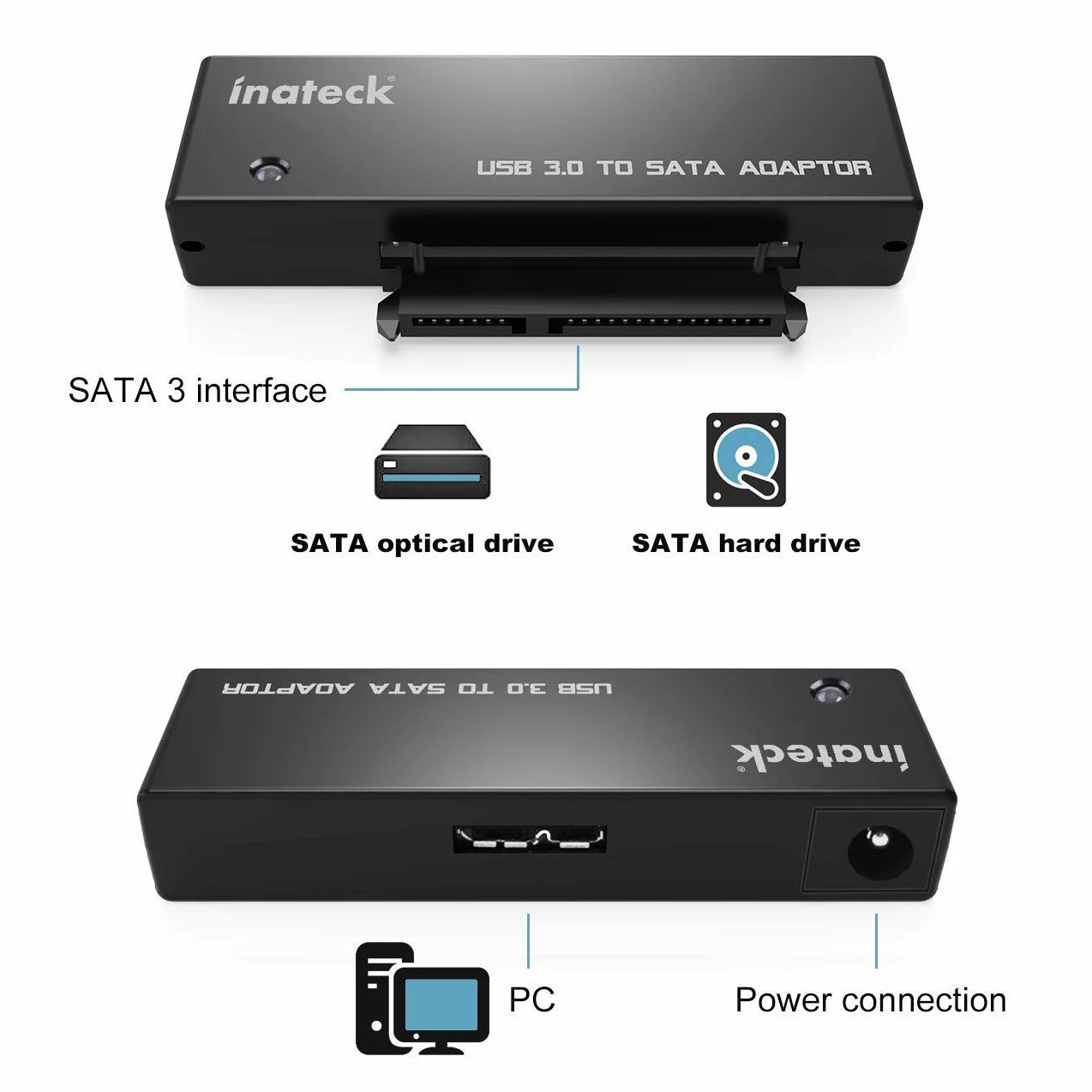 Inateck Konwerter USB 3.0 na SATA Adapter do Dysków 2,5/3,5 cala HDD SSD z Zasilaczem 12 V 2 A