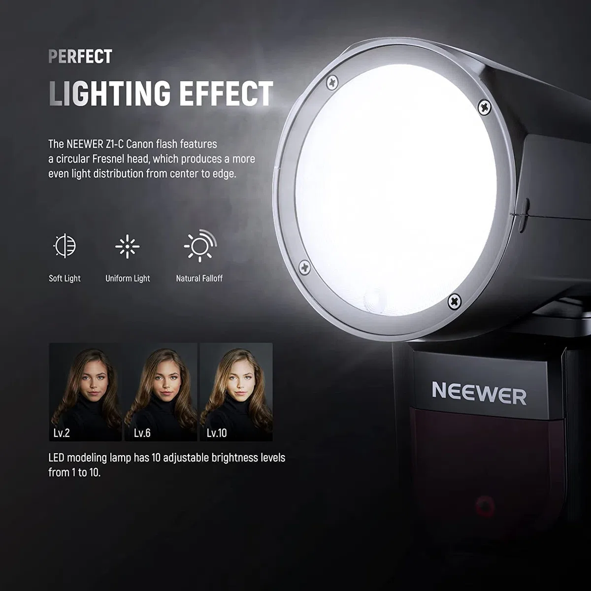NEEWER Z1-C TTL lampa błyskowa Speedlite okrągła lampa błyskowa do aparatów Canon DSLR, 76 W 2,4 G 1/8000s HSS, 10 stopni LED lampa regulacyjna, Speedlight z akumulatorem litowym 2600 mAh, recykling w