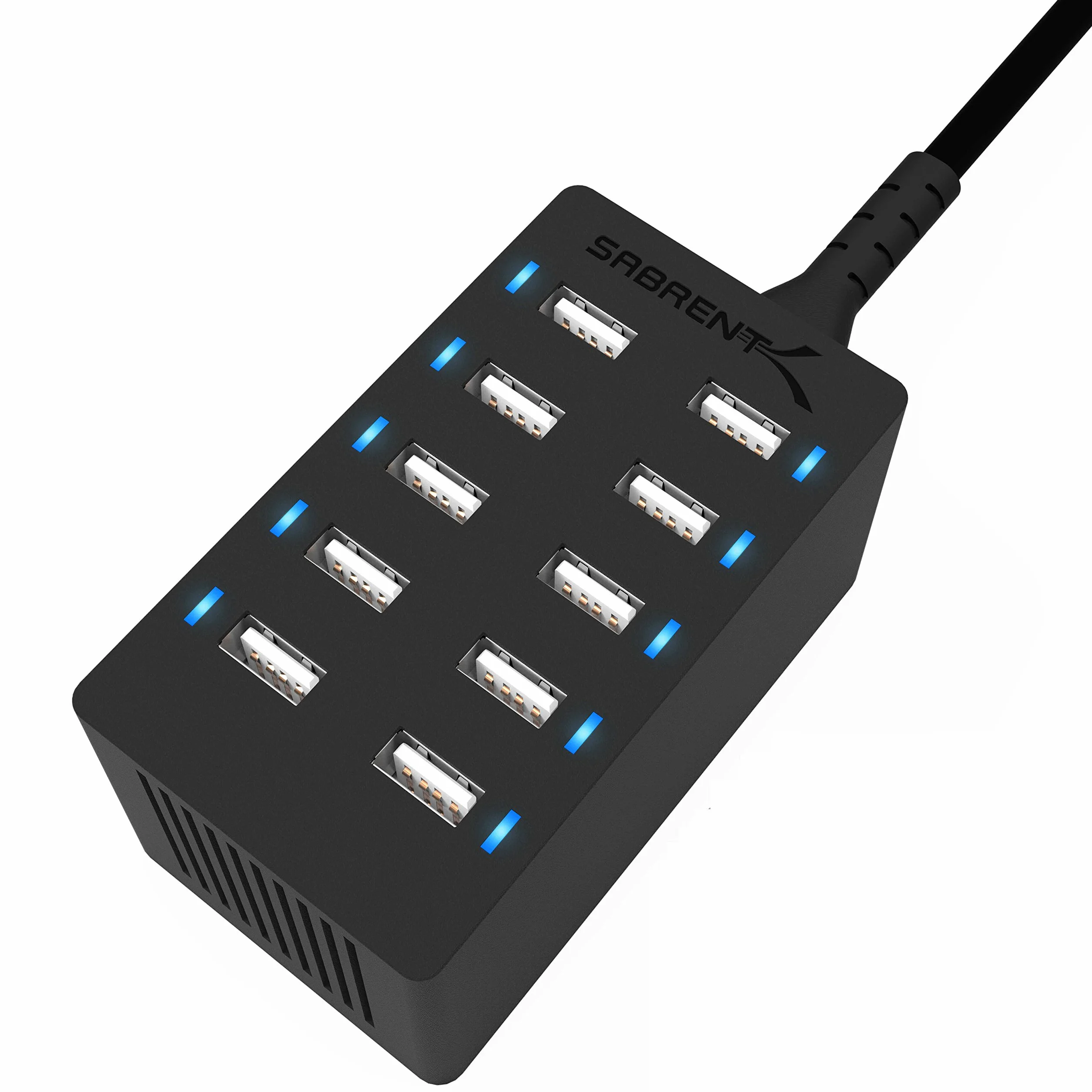SABRENT Inteligentna ładowarka USB, 60 W, 10 portów, szybka ładowarka z zasilaczem, stacja ładująca Multi USB, ładowarka ścienna kompatybilna z produktami Apple i smartfonami, przenośnymi głośnikami