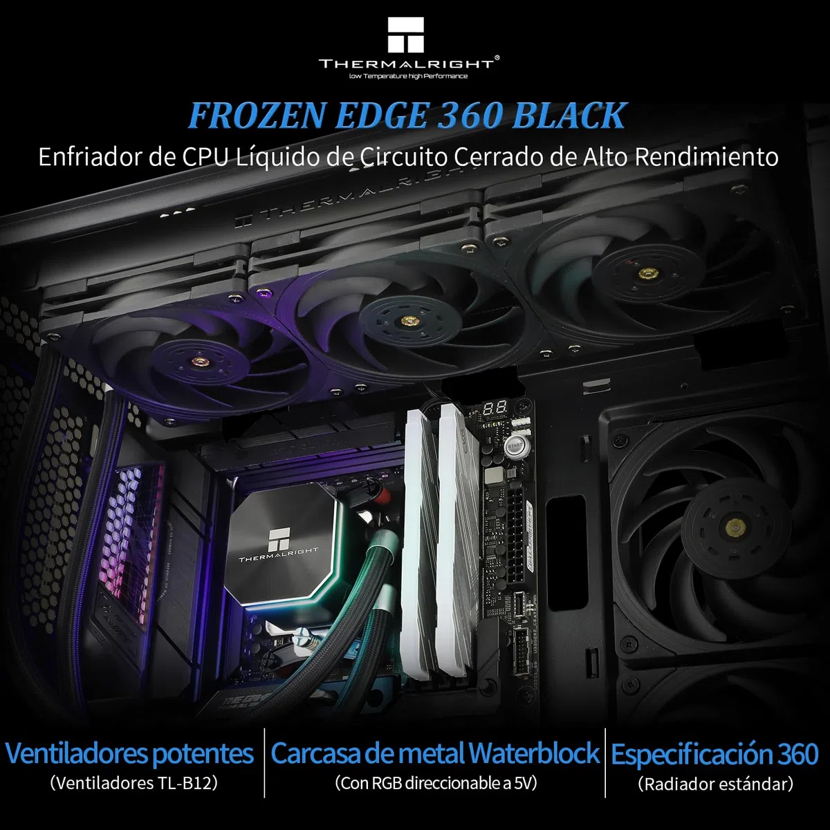 TR Frozen Edge 360 Black chłodnica wody w płynie do procesora z wentylatorem PWM 120 mm, specyfikacja zimnego rzędu 360, czarny, AMD/AM4/AM5, Intel LGA1700/1150/1151/1200/2011
