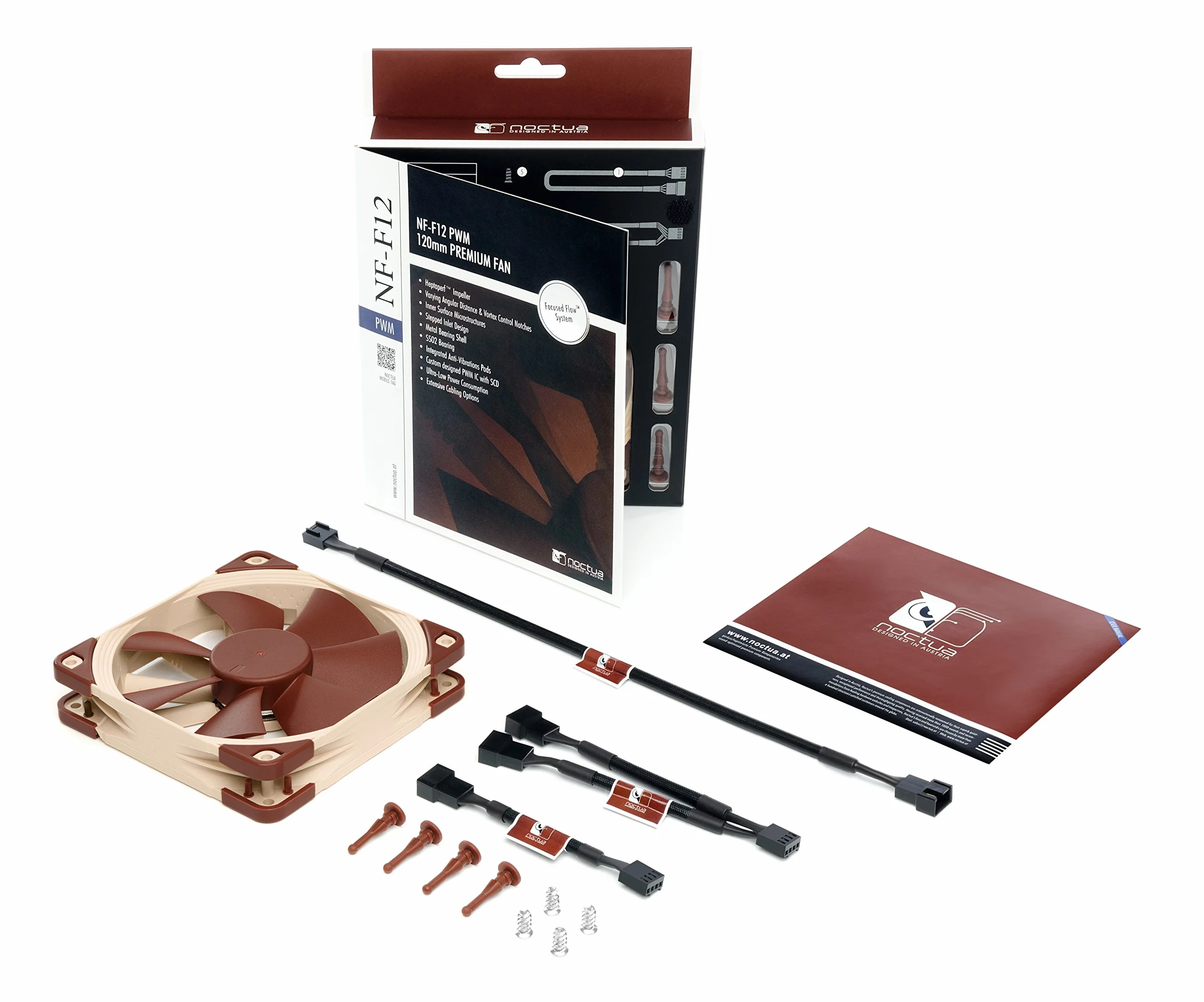 Noctua NF-F12 PWM 120 mm Cichy Wentylator Klasy Premium Brązowy 4-Pinowy