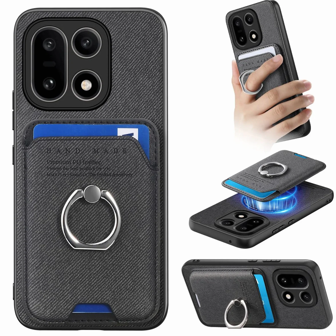 MOJIA Etui na OnePlus 15, zdejmowane etui z uchwytem na karty magnetyczne, smukła konstrukcja z funkcją stojaka, czarny