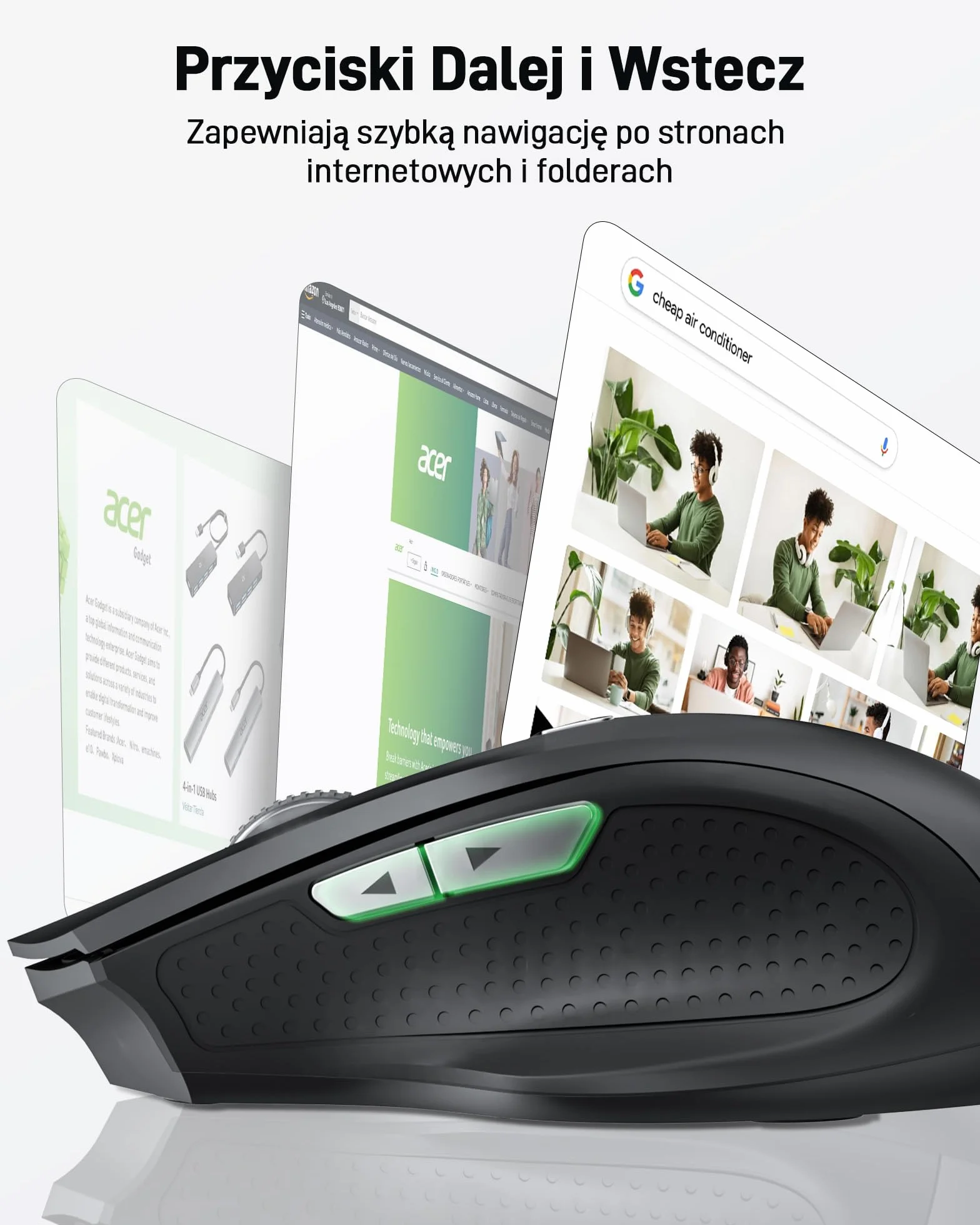 acer Bezprzewodowa mysz do laptopa, bezprzewodowa mysz komputerowa 2,4 GHz z odbiornikiem USB, 3 regulowane DPI, 6 przycisków, ergonomiczna mysz USB zgodna z MacBookiem Pro/Air, Chromebookiem itp.