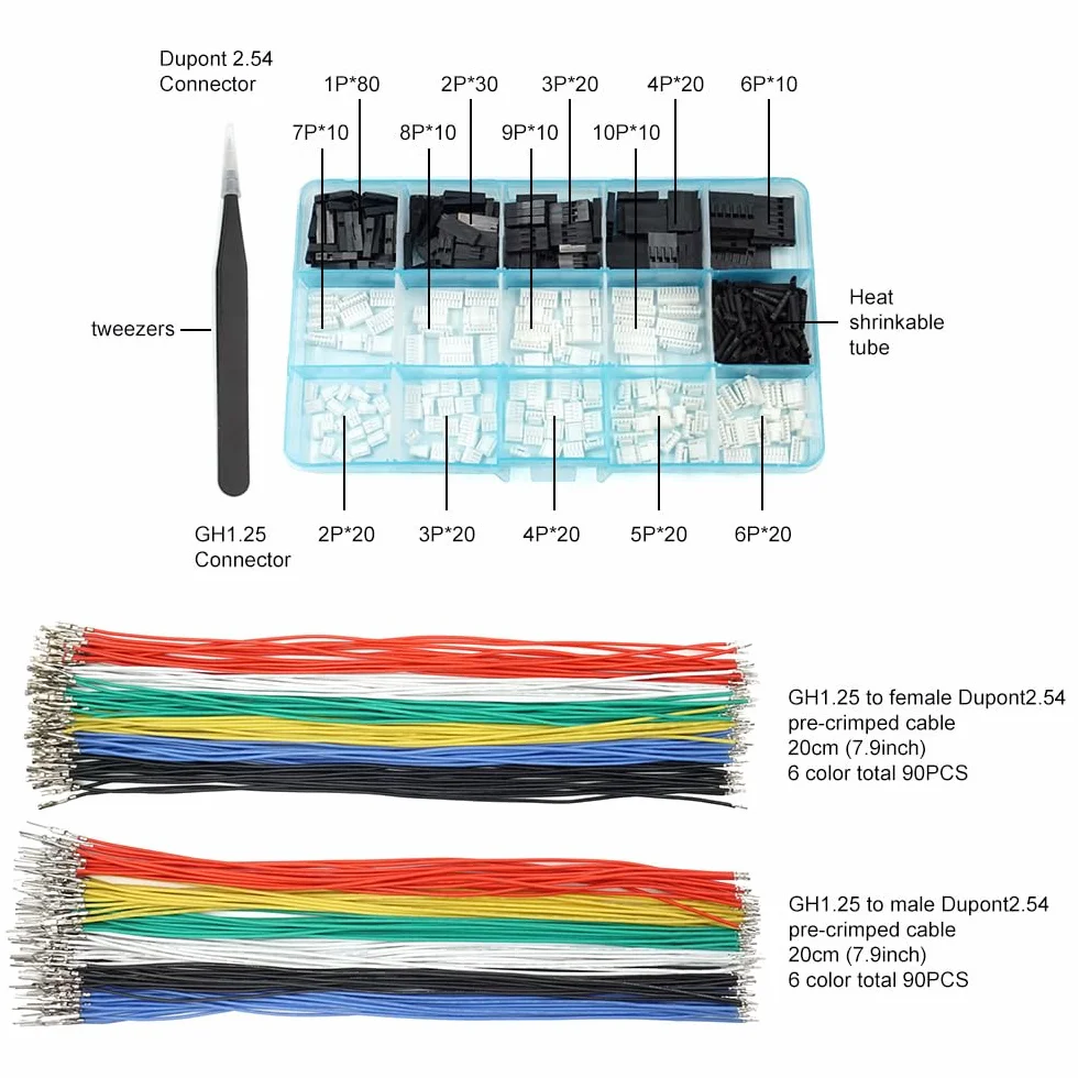GH Złącza do Dupont 2,54 wstępnie zaciśnięte kable i złącza, zestaw kompatybilny z JST GH 1,25 mm do Pixhawk Cube 6C 6X Pixhawk4 20 cm przewód silikonowy