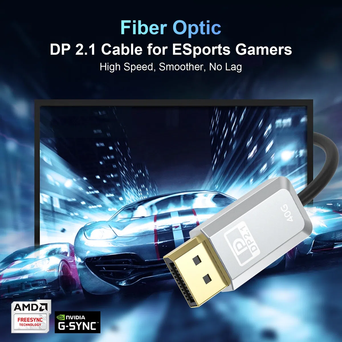 Kabel światłowodowy DisplayPort 2.1 100FT, kabel DP 2.1, 16K przy 30 Hz, 8K przy 60 Hz, 4K przy 240 Hz, 40 Gb/s, przewód Display Port UHBR10, HDR, HDCP2.2, FreeSync G-Sync do 5090 7900XTX 4090 monitor