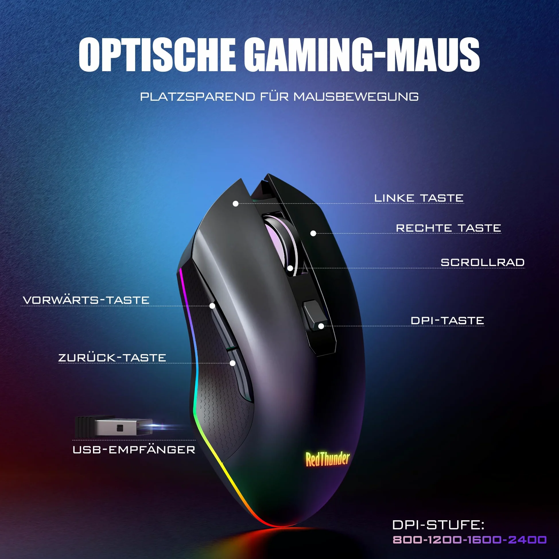 RedThunder Zestaw 75% bezprzewodowej klawiatury i myszy, QWERTZ 94 klawisze TKL, RGB, ładowalna klawiatura radiowa z klawiszami funkcyjnymi multimedialnymi, mysz optyczna 7D do PC Xbox PS5, biura