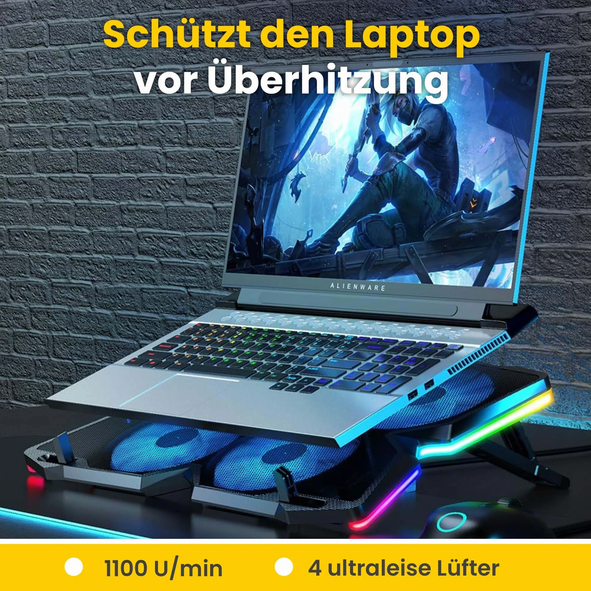Offgridtec Chłodnica do laptopa K25 Pro, wentylowany stojak z 4 cichymi wentylatorami, 2 porty USB, regulacja wysokości