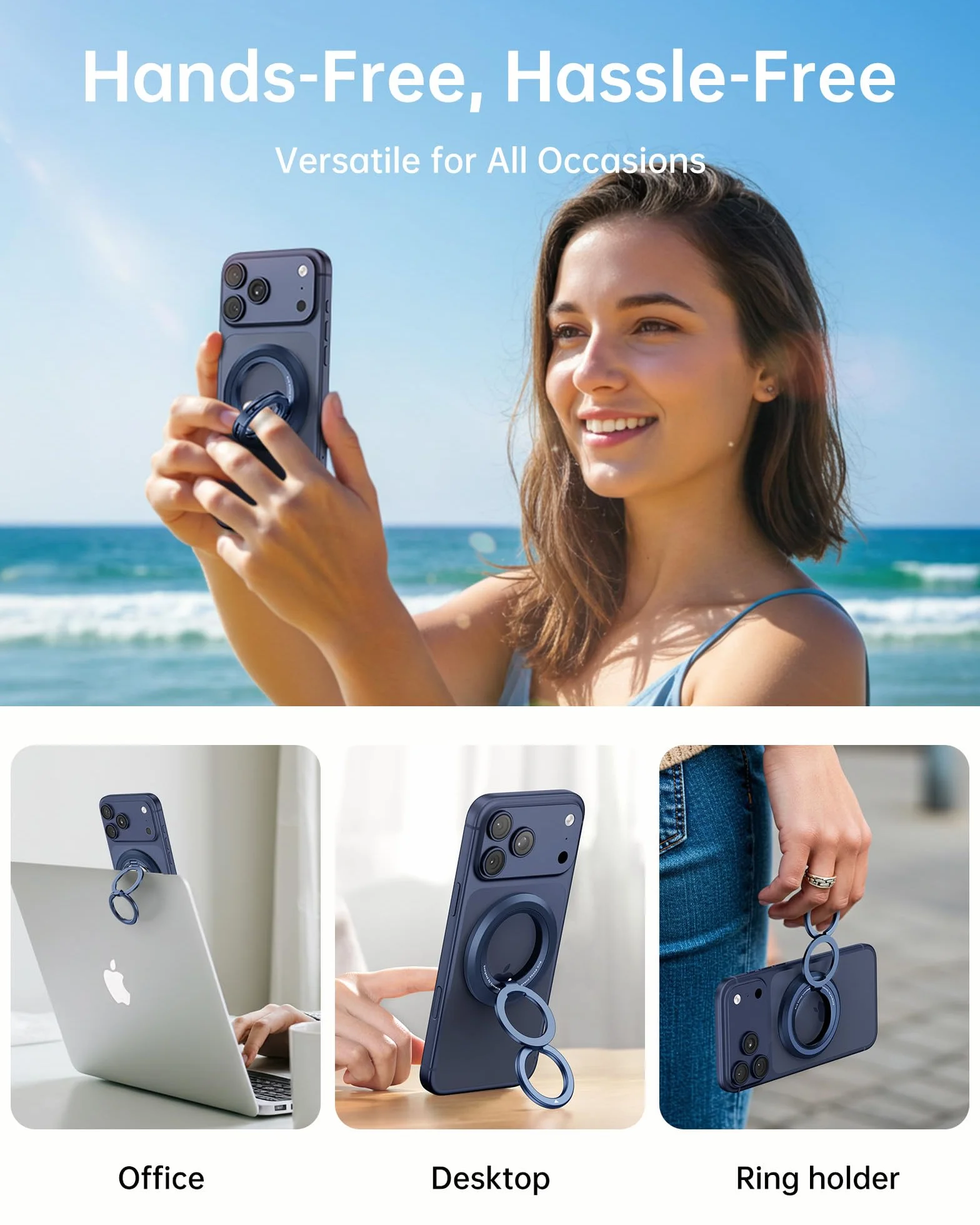 SYNCWIRE Magnetyczny uchwyt na telefon komórkowy do MagSafe obrót 360° kompatybilny z iPhone 16 15 14 13 12 Pro Max tytanowy niebieski