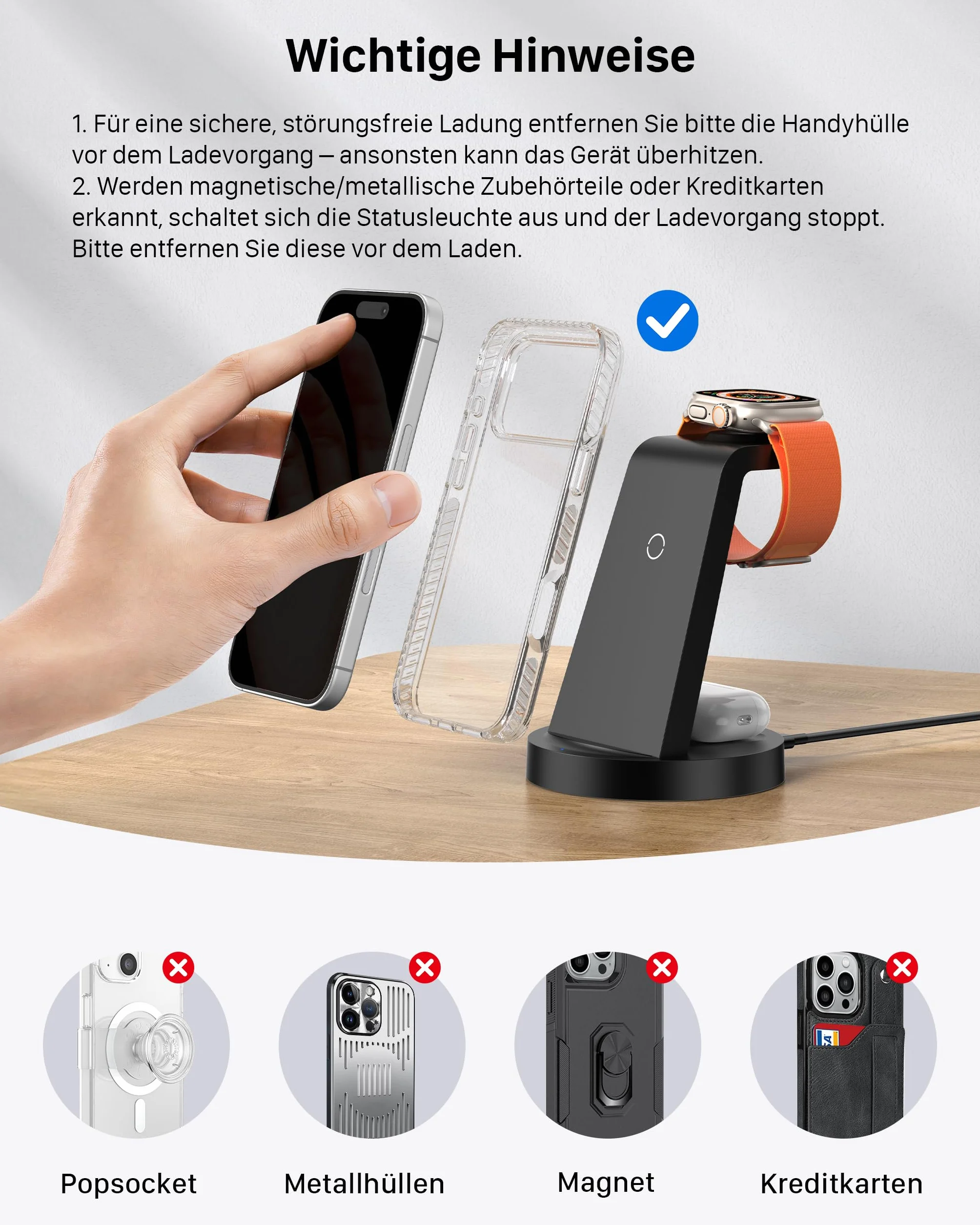 Bezprzewodowa ładowarka Stacja ładująca kompatybilna z Phone 17 Air 16e 16 15 14 13 12 11 X Pro Max & Ładowarki indukcyjne iWatch 11-2 z Pods 4 3 2 Pro z 18W Fast adapterem (Czarny)