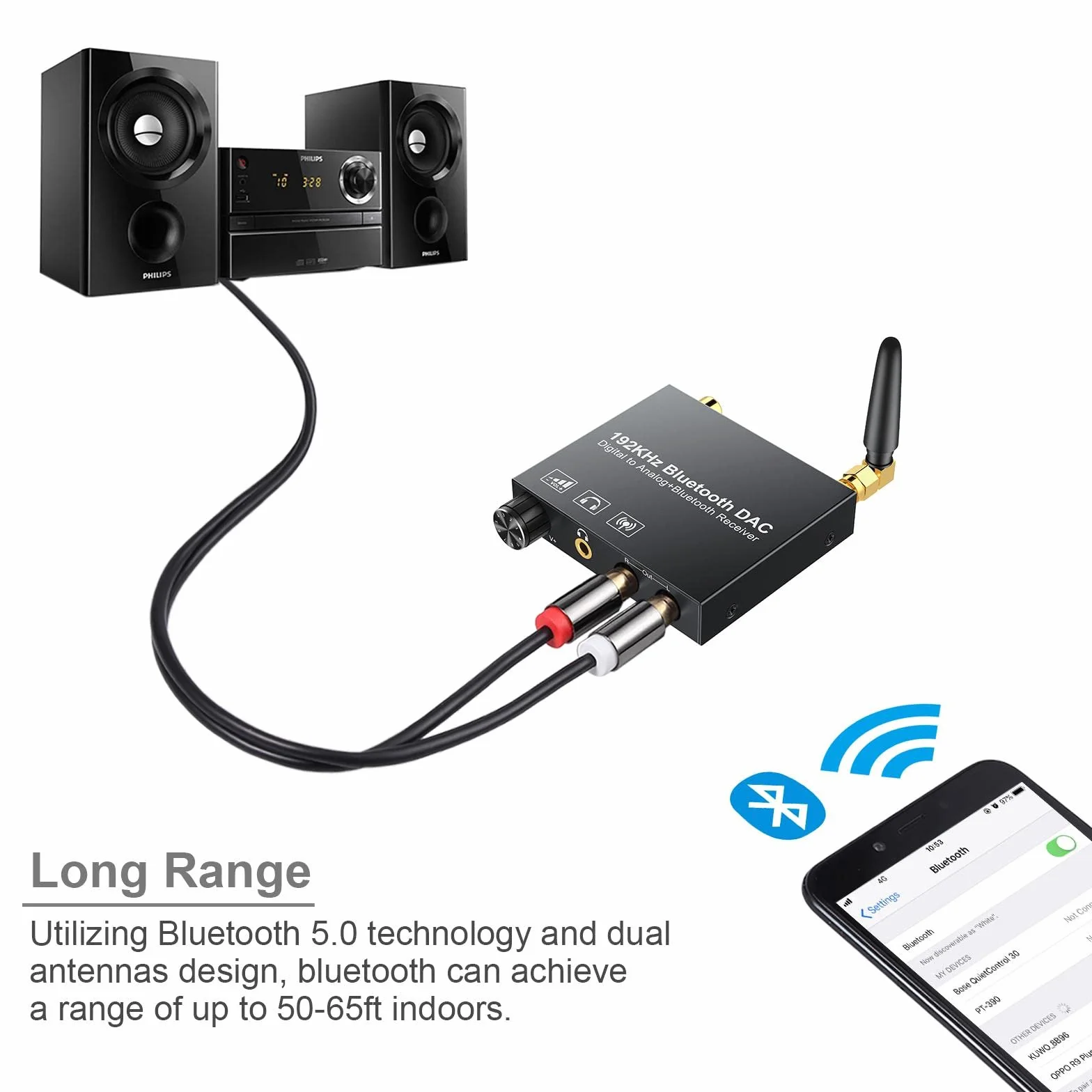 Odbiornik Bluetooth DAC Prozor optyczny adapter audio Bluetooth do zestawu stereo