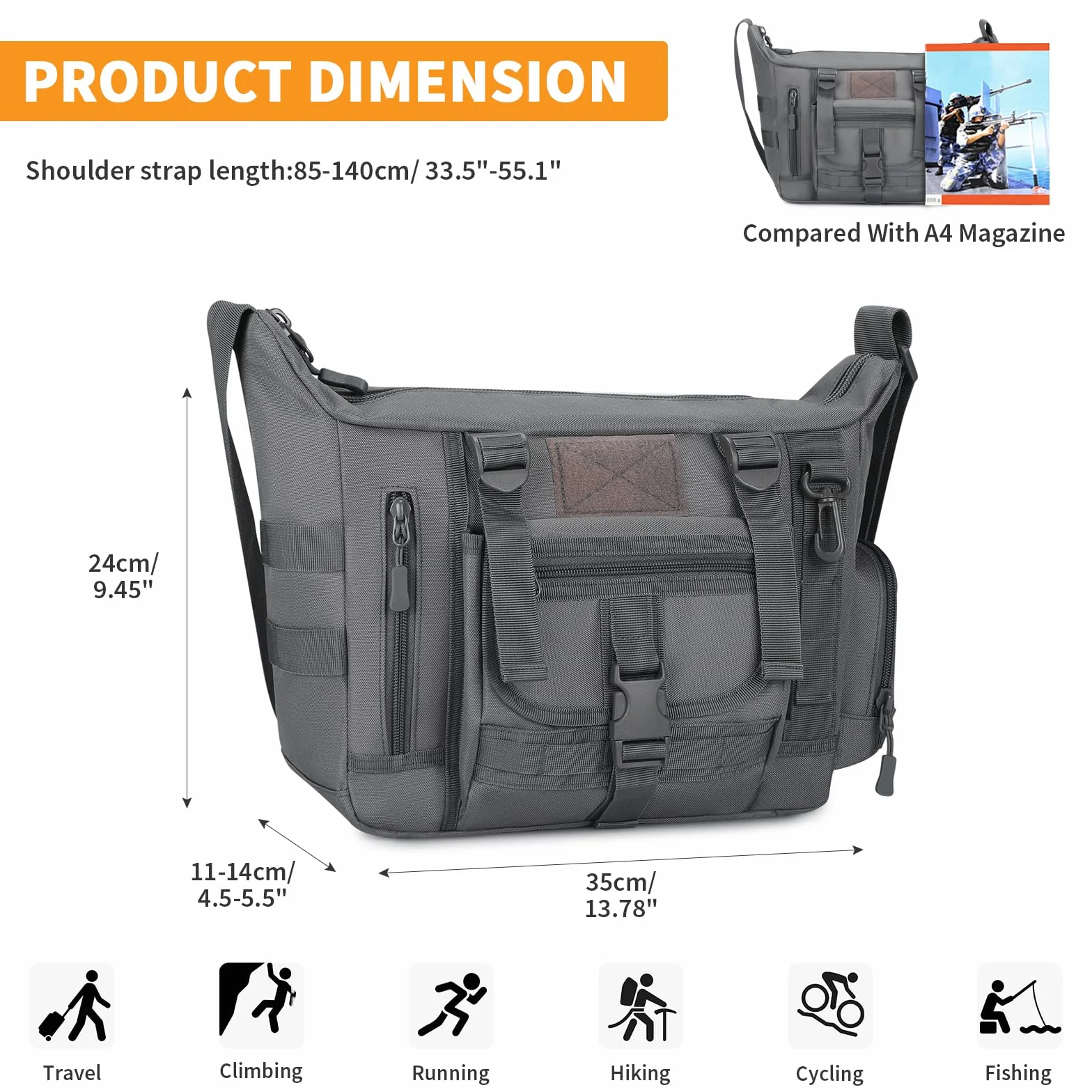 Huntvp Taktyczna torba na ramię, wojskowa, torba typu crossbody, wodoodporna, z regulowanym paskiem na ramię, do użytku na zewnątrz