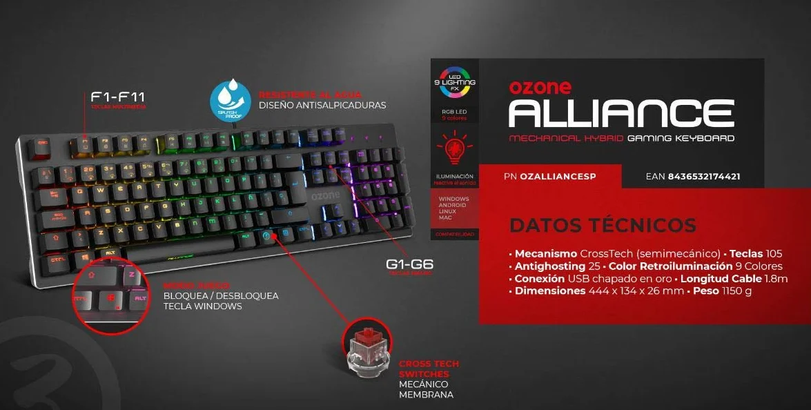 Ozone Gaming Gear Alliance Podświetlana Klawiatura Hybrydowa Czarna