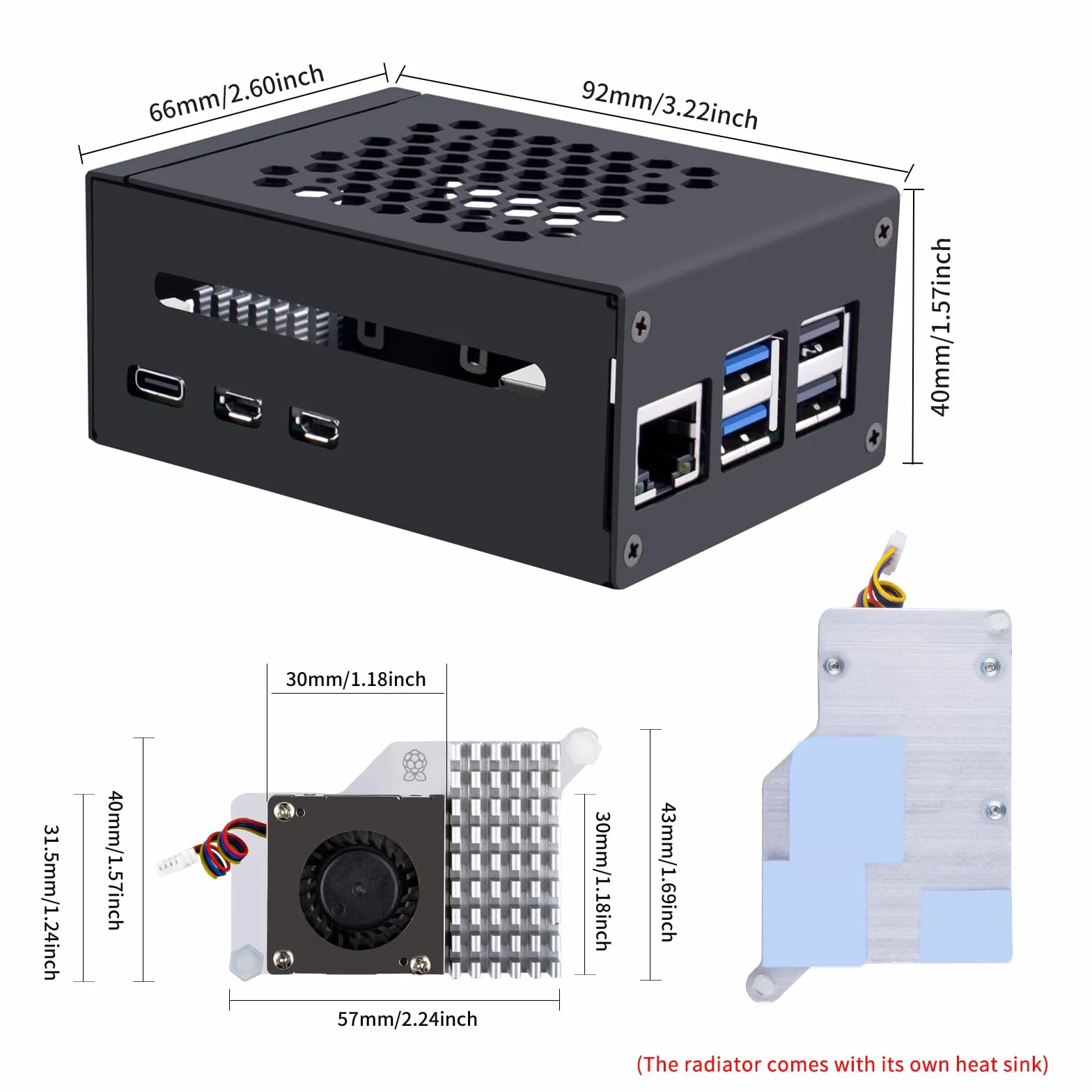 GeeekPi Raspberry Pi 5 Obudowa aktywna chłodnica PCIe M.2 NVMe SSD Shield Top X1001