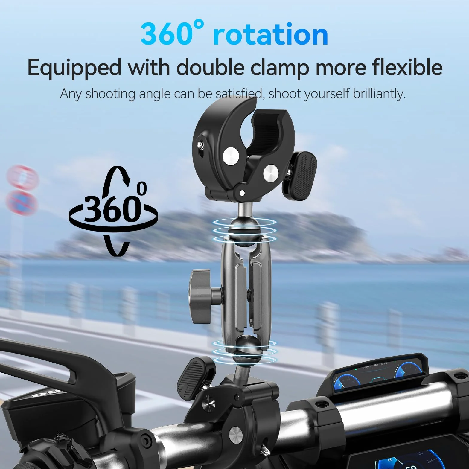 Duall uchwyt zaciskowy do mocowania drążka drążka na rower motocykl kierownicę uchwyt rurowy akcesoria kompatybilne z GoPro 13 12 11 10 9 8 Insta360 X3 X4 X5 Ace Pro DJI Action 4 Osmo Pocket 3