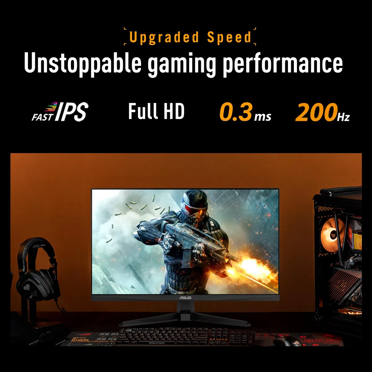 ASUS TUF Gaming VG249Q5A Monitor Full HD 24" 200 Hz, 0,3 ms GtG, FreeSync Premium, Adaptive Sync, G-Sync, ELMB, GameFast - Panel IPS Fast-16:9, 1920 x 1080, DisplayPort, HDMI, Speaker