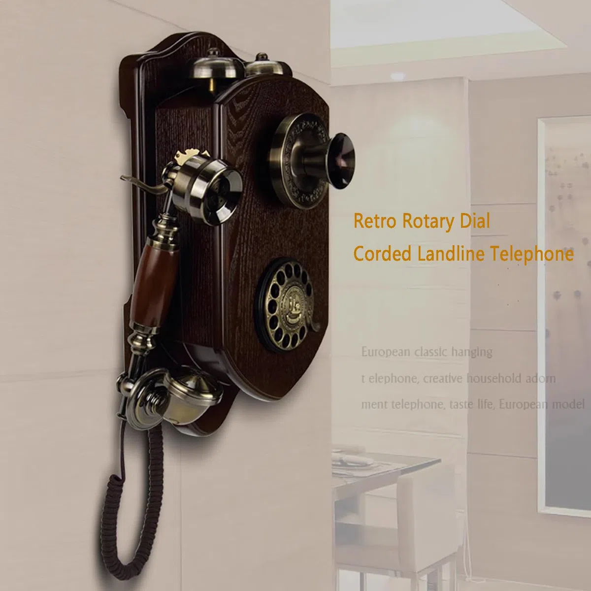 HJMMWT Telefon ścienny w stylu retro, przewodowy telefon stacjonarny, tarcza w stylu vintage z lat 60., staromodny do domu, biura, wystrój z mechanicznym dzwonkiem
