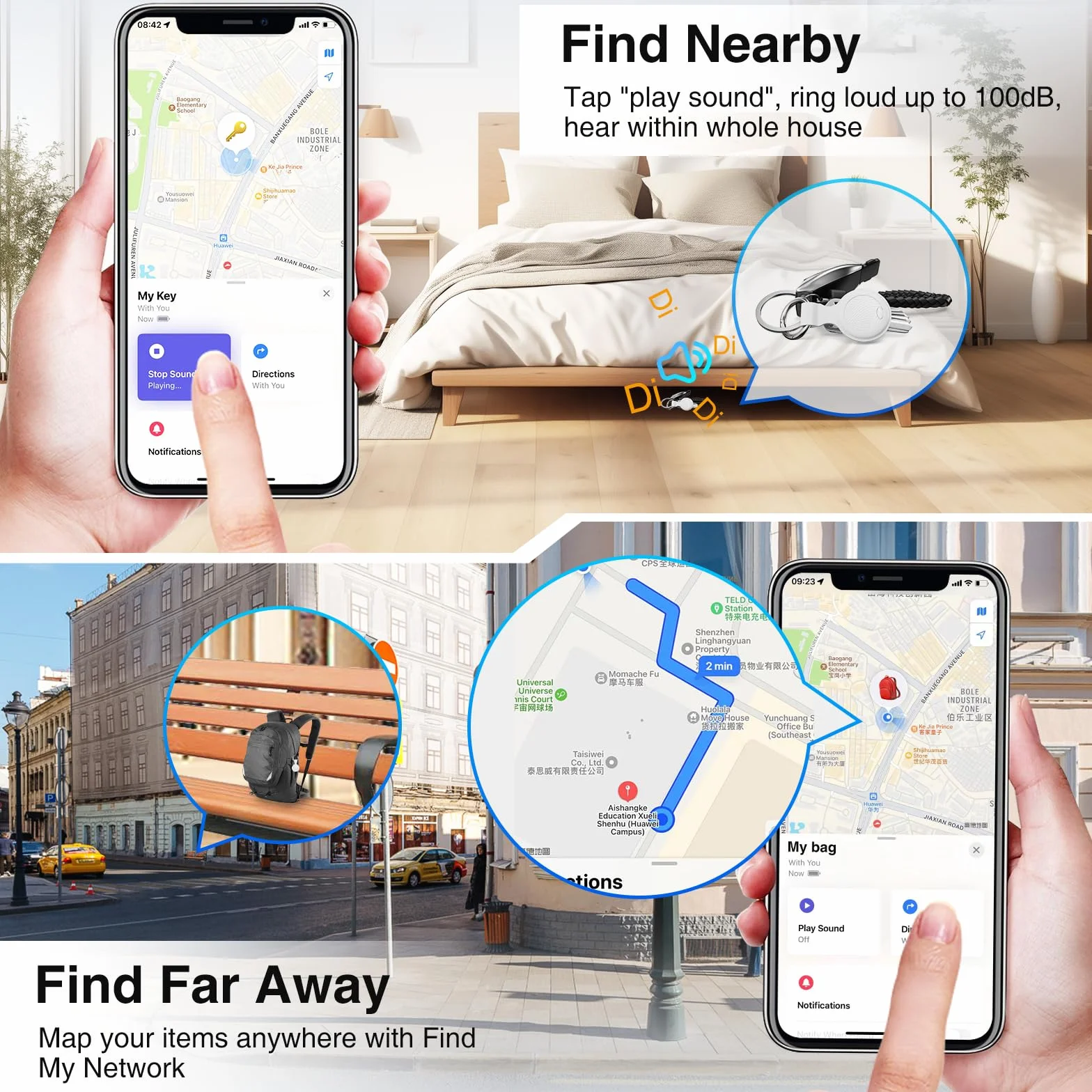 Lokalizator GPS - Smart Tag Bluetooth(Tylko iOS),Znajdź obiekty dla Zwierzak Domowy, dzieci, walizki, Bagażu, Wymienna Bateria, Biala