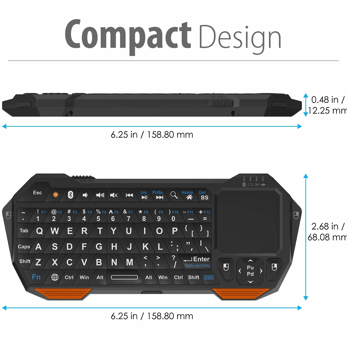 Fosmon Mini Klawiatura Bluetooth z Panelem Dotykowym (QWERTY) Ładowanie USB-C - Do Smart TV, Android TV Box, Fire Stick, PS5, Gamingowy, Smartfon, Tablet, HTPC/IPTV, okularami VR