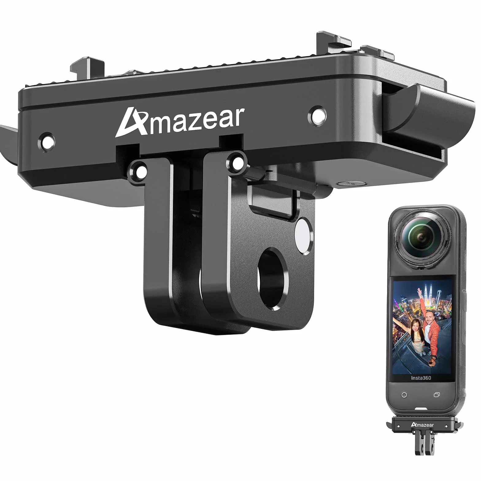 AMAZEAR Magnetyczny uchwyt szybkiego zwalniania do akcesoriów pneumatycznych Insta360 X5 X4, Insta 360 X5 / Ace Pro 2, adapter QR ze stopu aluminium z Go-Pro i uchwytem gwintowanym 1/10.2 cm-20