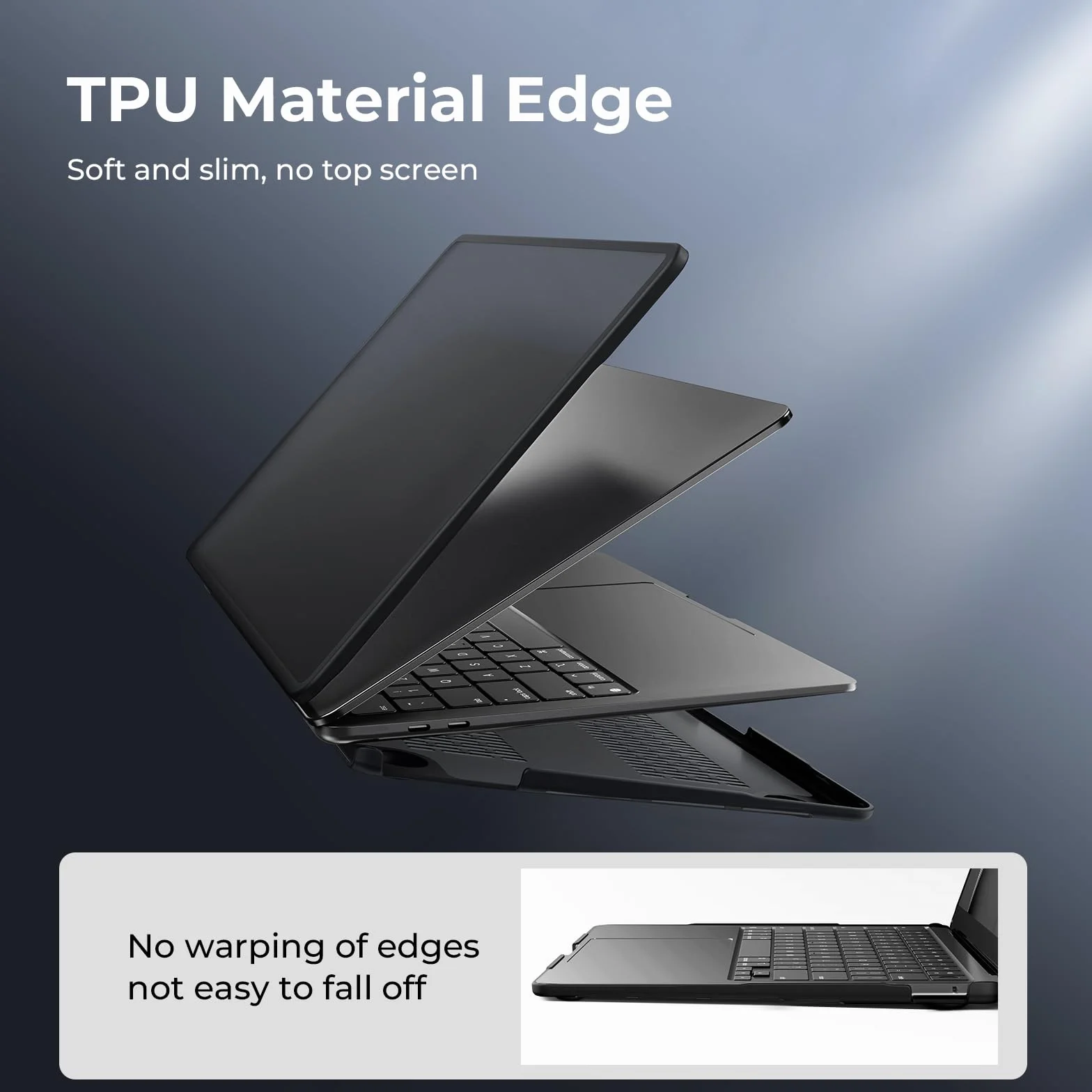 BlueSwan Etui kompatybilne z Macbook Air 13" M1 A2337 A2179 A1932, wydane w latach 2021-2018, Ramka TPU odporna na Pęknięcia + Matowa Osłona PC - Matowa czerń