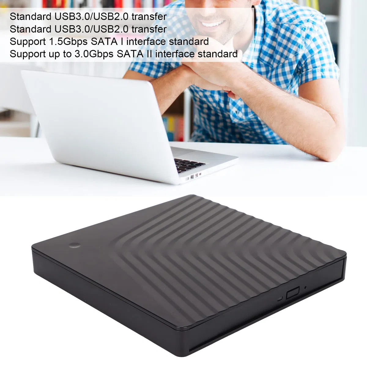 Zewnętrzny Napęd DVD, Przenośna Nagrywarka DVD Zewnętrzny Odtwarzacz DVD do Laptopa, USB3.0/USB2.0 5 Gb/s Obudowa Napędu Optycznego do Napędu DVD RW SATA 12,7 Mm/9,5 Mm