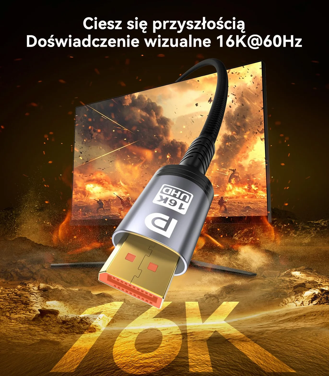 Sniokco 80Gbps Kabel DisplayPort 2.1 1.5M, VESA Certyfikat 16K DP Kabel 16K@60Hz 8K@240Hz 4K@540Hz 360Hz 240Hz Kompatybilny z HDR HDCP 2.3 DSC FreeSync G-Sync Monitor Grafika RTX 5090 4090 PC HDTV