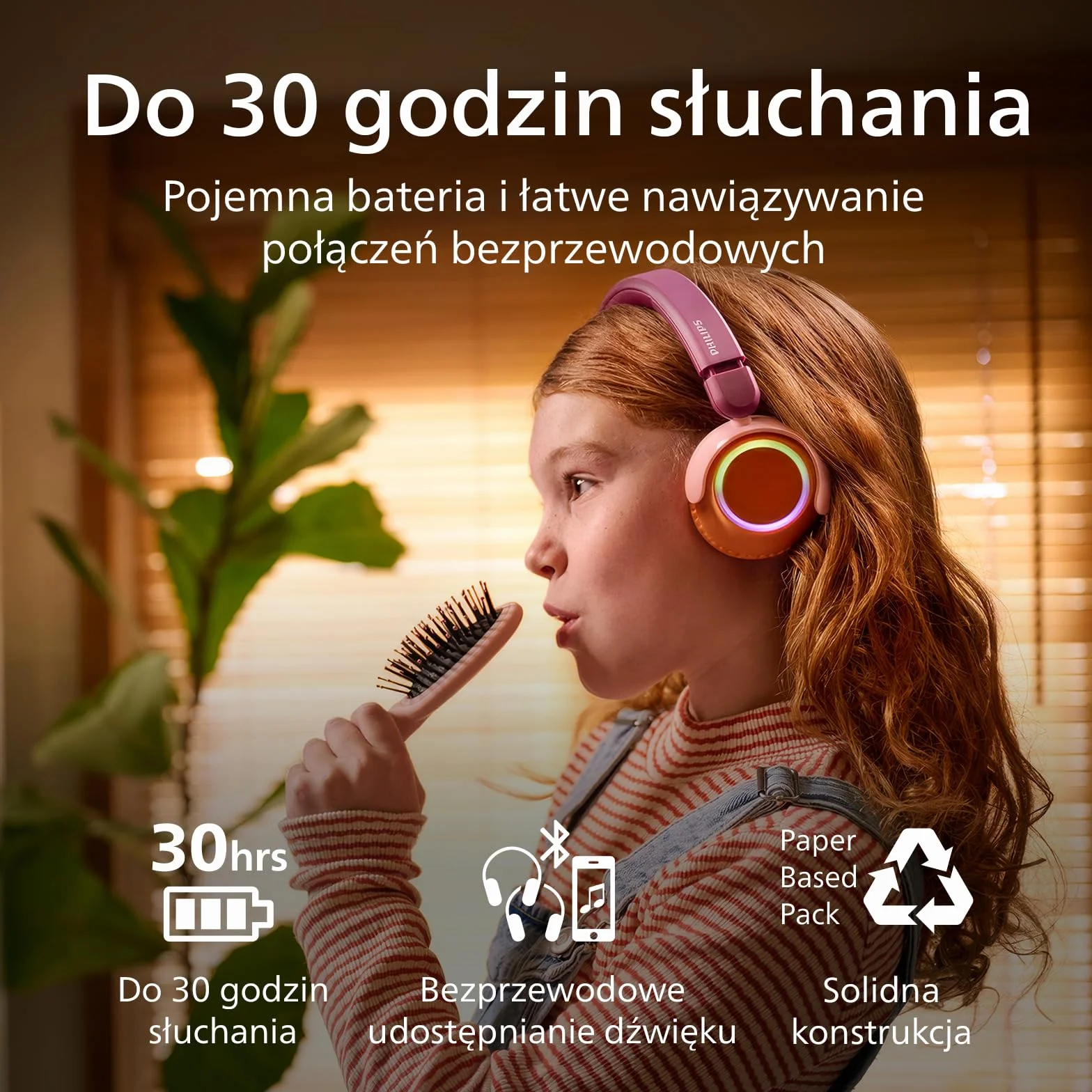 Philips TAK4200CT Bezprzewodowe składane słuchawki nauszne dla dzieci ograniczona głośność udostępnianie dźwięku Magenta Fioletowy