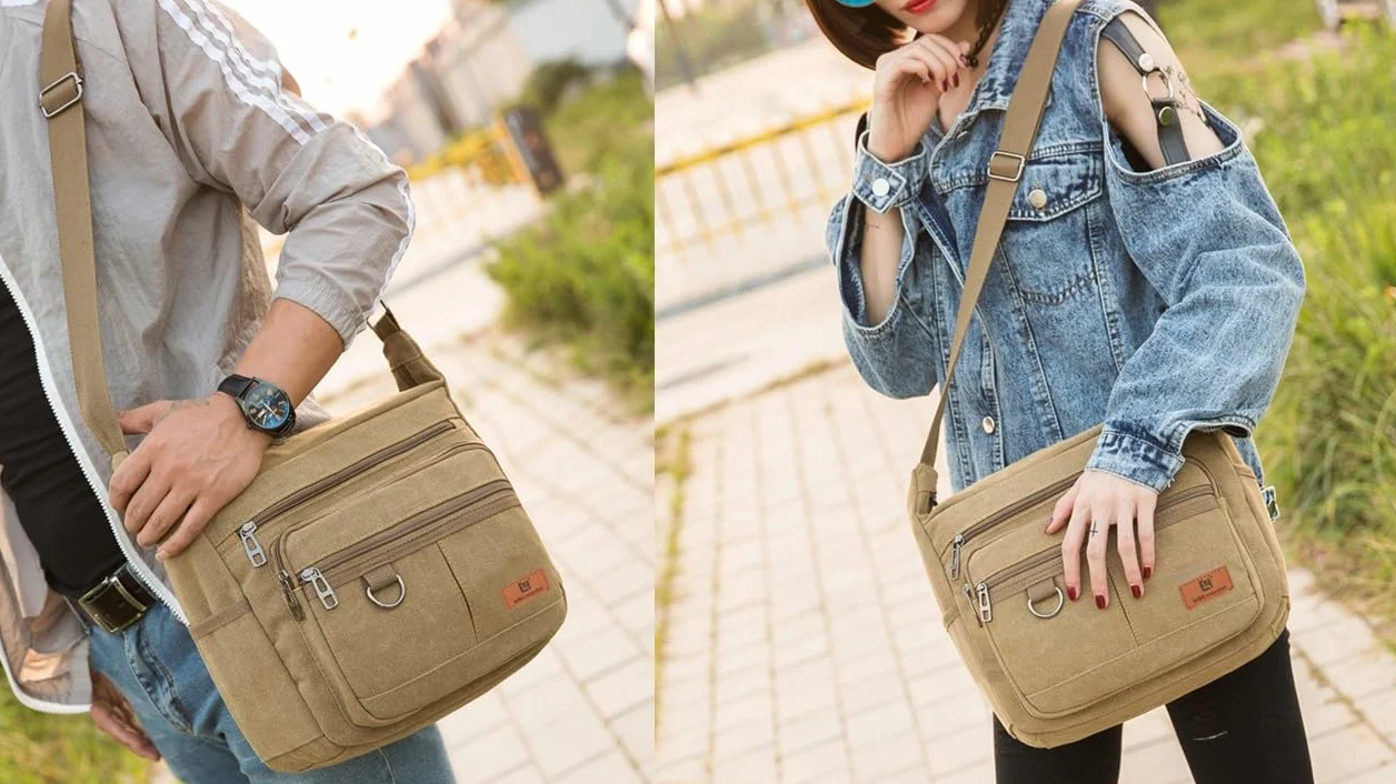 Torba listonoszka Crossbody RFID z uchwytami na butelki, 13-calowa na laptopa, portfel wbudowany