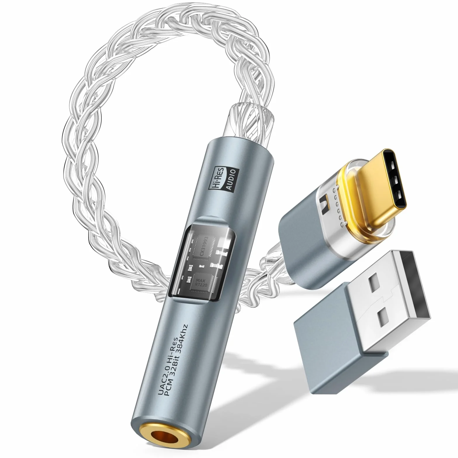 MoKo Adapter audio USB C na 3,5 mm DAC CX31993 MAX97220 HiFi typ C na słuchawki 3,5 mm Aux Jack szary