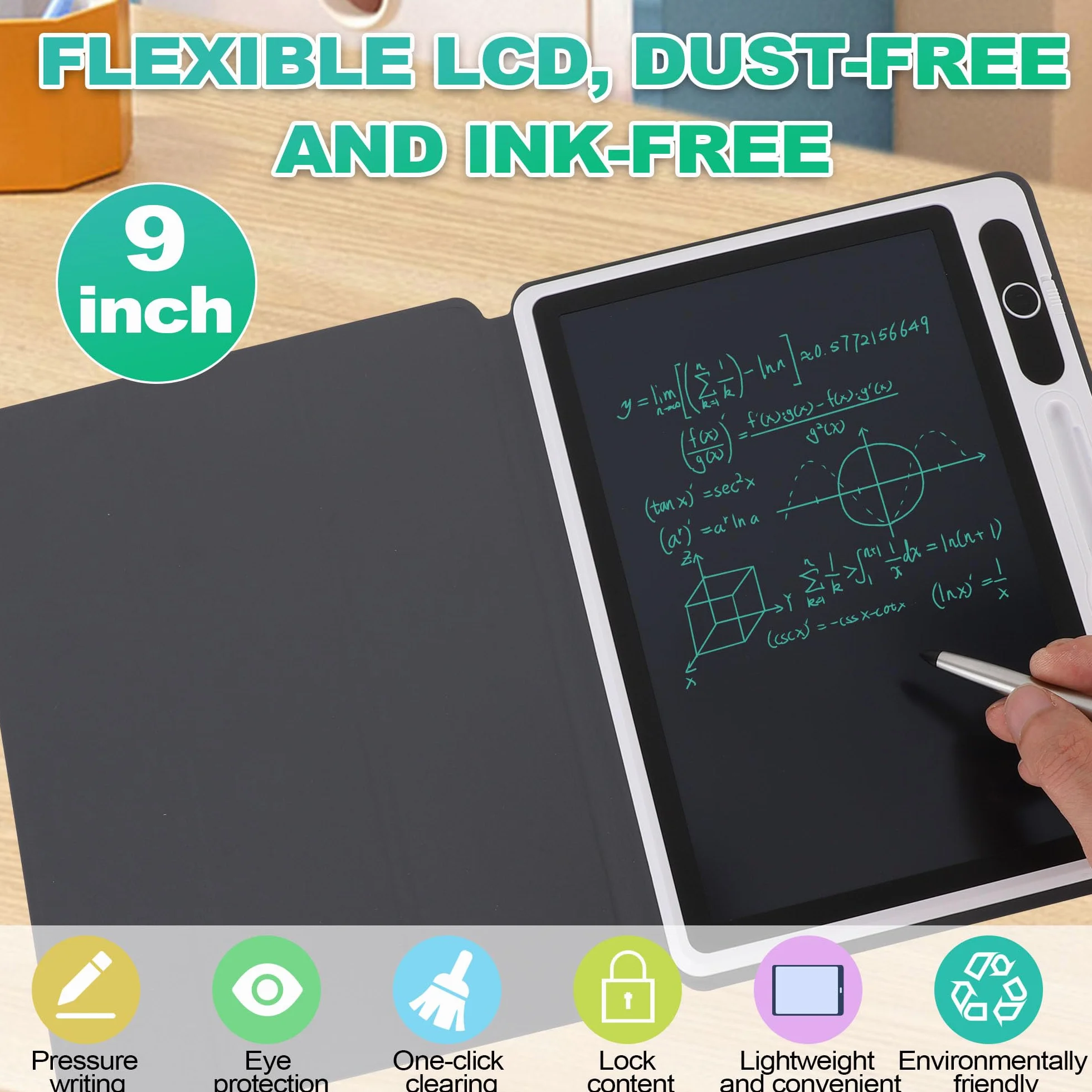 Elektroniczny notatnik LCD, podkładka do rysowania materiały biznesowe cyfrowy notatnik elektroniczny tablet notebook USB narzędzie do ręcznego malowania 23 cm (czarny (z etui ze sztucznej skóry))
