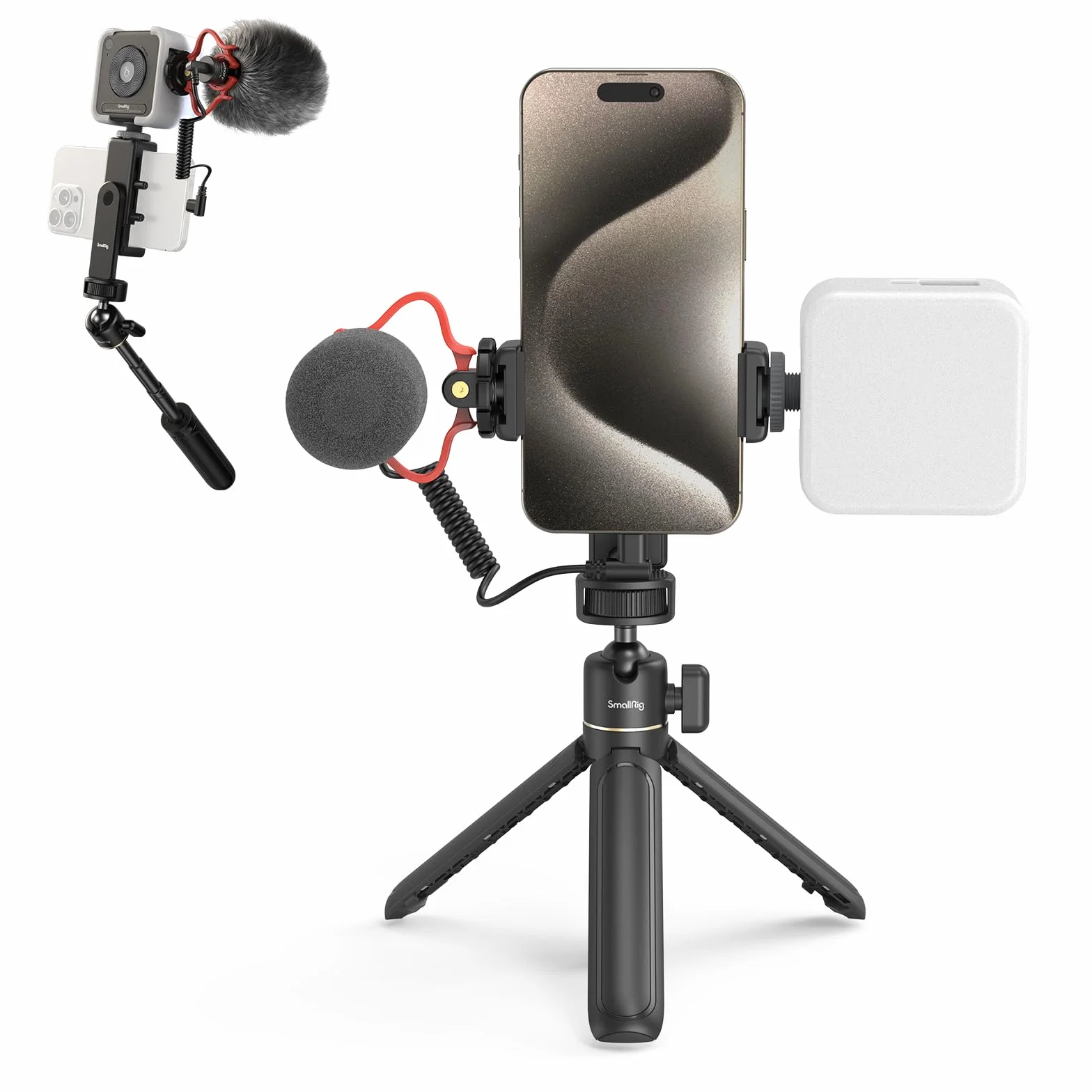 SMALLRIG Zestaw do Vlogowania VK-50 dla iPhone, Zestaw do Tworzenia Treści do YouTube i TikTok Starter, Sprzęt do Nagrywania Wideo, ze Statywem do Telefonu, Uchwytem do Telefonu - 4369