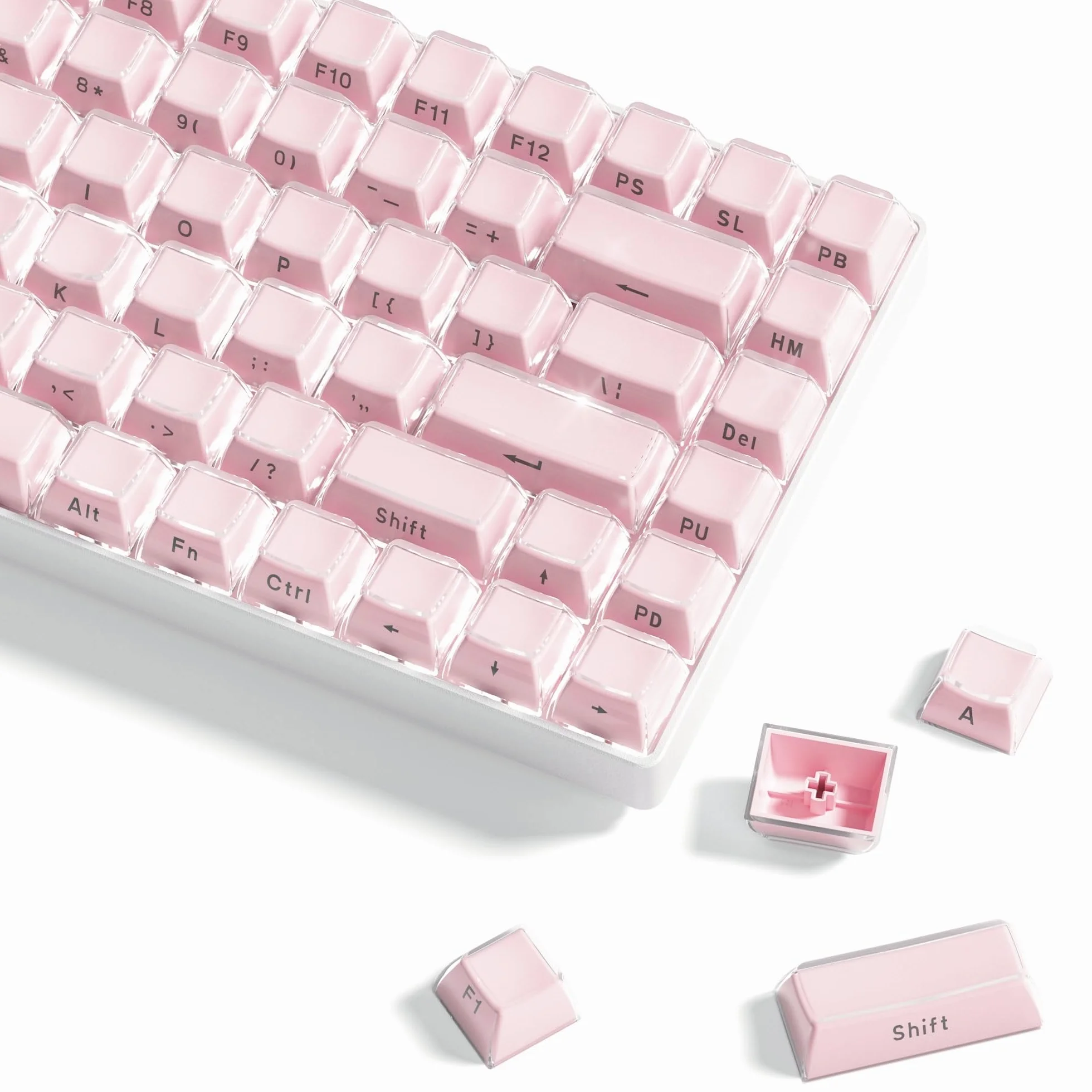 Womier Keycaps, Crystal Jelly Keycaps 60 65 75 100 Percent, Side Printed Elegant Key caps Custom113 Keys, OEM Profile for 61/68/84/87/98/100 Cherry Gateron MX Mechanical, Pink