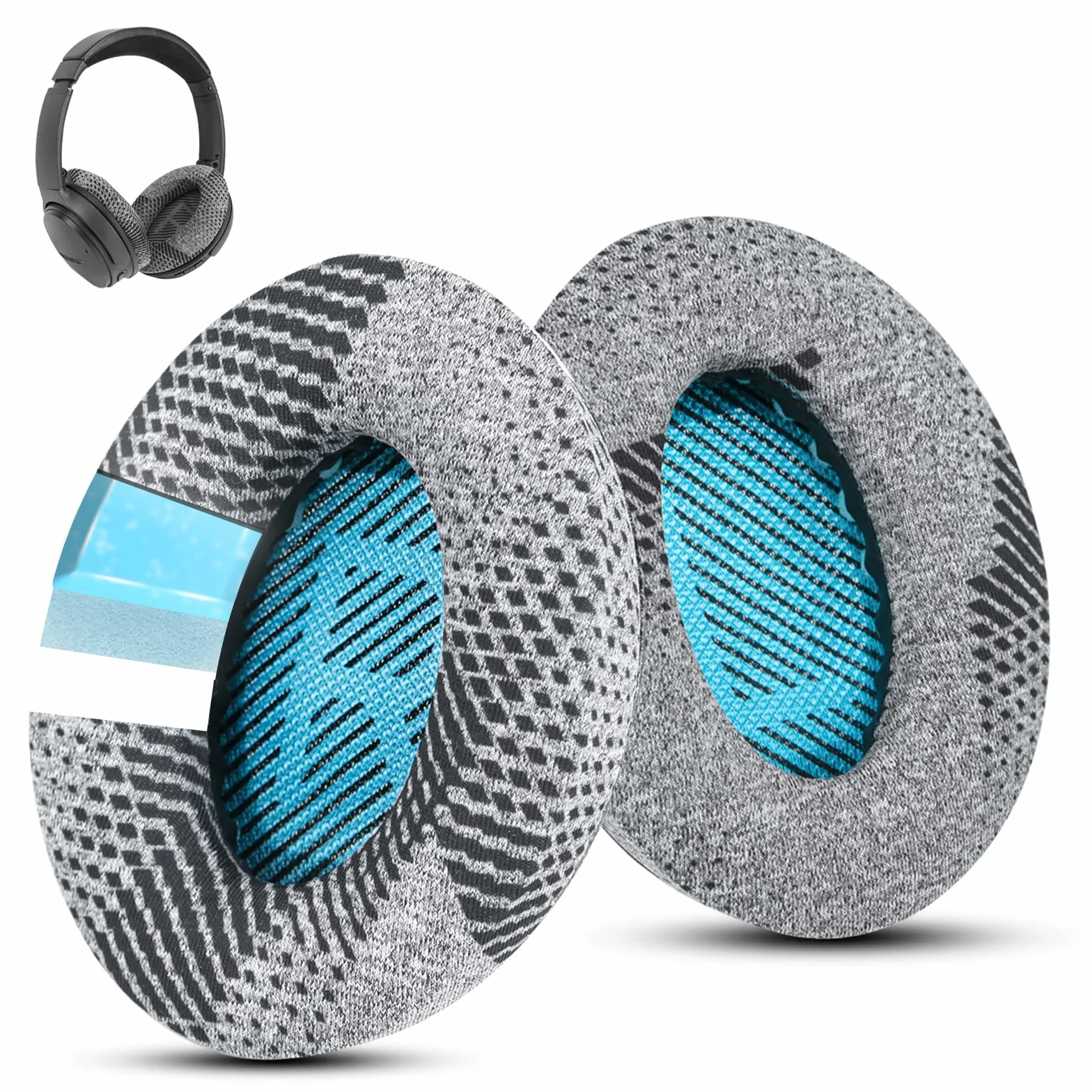 Cooling-Gel QuietComfort 35 / QC 35ii wymienne nauszniki do słuchawek Bose, kompatybilne z Bose QC45 QC35 QC25 QC2 QC15/ Around-Ear 2 AE2i AE2w/ SoundTrue i SoundLink Series (szara tkanina)