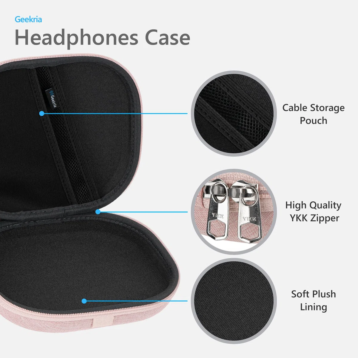 Geekria NOVA etui na słuchawki (On-Ear) kompatybilne z JBL Tune 510BT/660NC/560BT/500BT, Jr 310BT – twardy pokrowiec podróżny z miejscem na kable (Różowy)