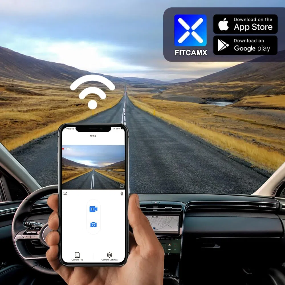 Fitcamx Dashcam kamera samochodowa odpowiednia do nowoczesnych Santa Cruz i Tucson 2022-2026, OEM 4K kamera samochodowa, 2160P+1080P UHD wideo WiFi, nagrywanie pętli, G-Sensor, WDR, 128GB
