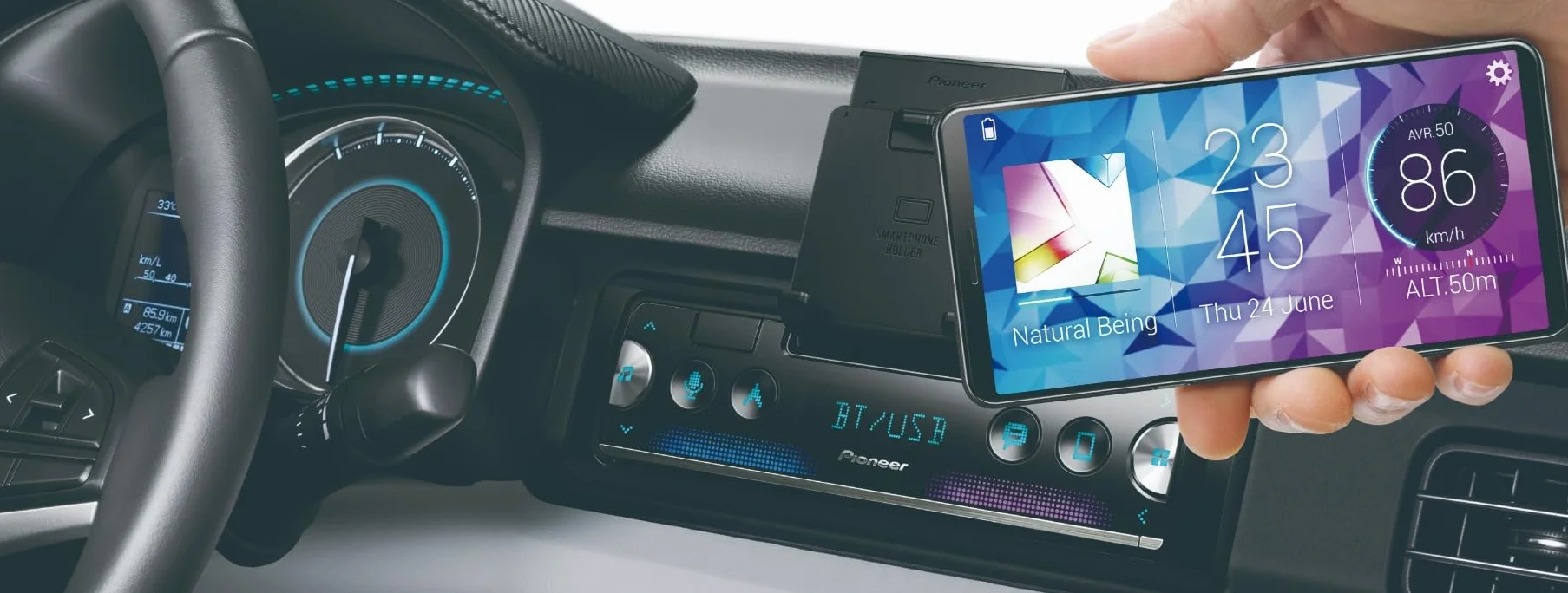 Pioneer SPH-20DAB, radio samochodowe 1DIN z RDS i DAB+, Bluetooth, USB do MP3, WMA, WAV, FLAC, obsługa systemu Android, sterowanie iPhone'em, aplikacja Smart Sync