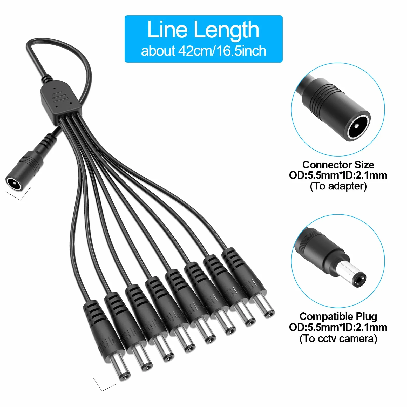 Zasilacz 12 V 5 A CCTV, 12 V, 5 A, zasilacz do kamery bezpieczeństwa z 8-drożnym kablem rozdzielacza, kompatybilny z kamerami Lorex, Samsung, Q-See, Night Owl, Swann, Annke IP i BNC