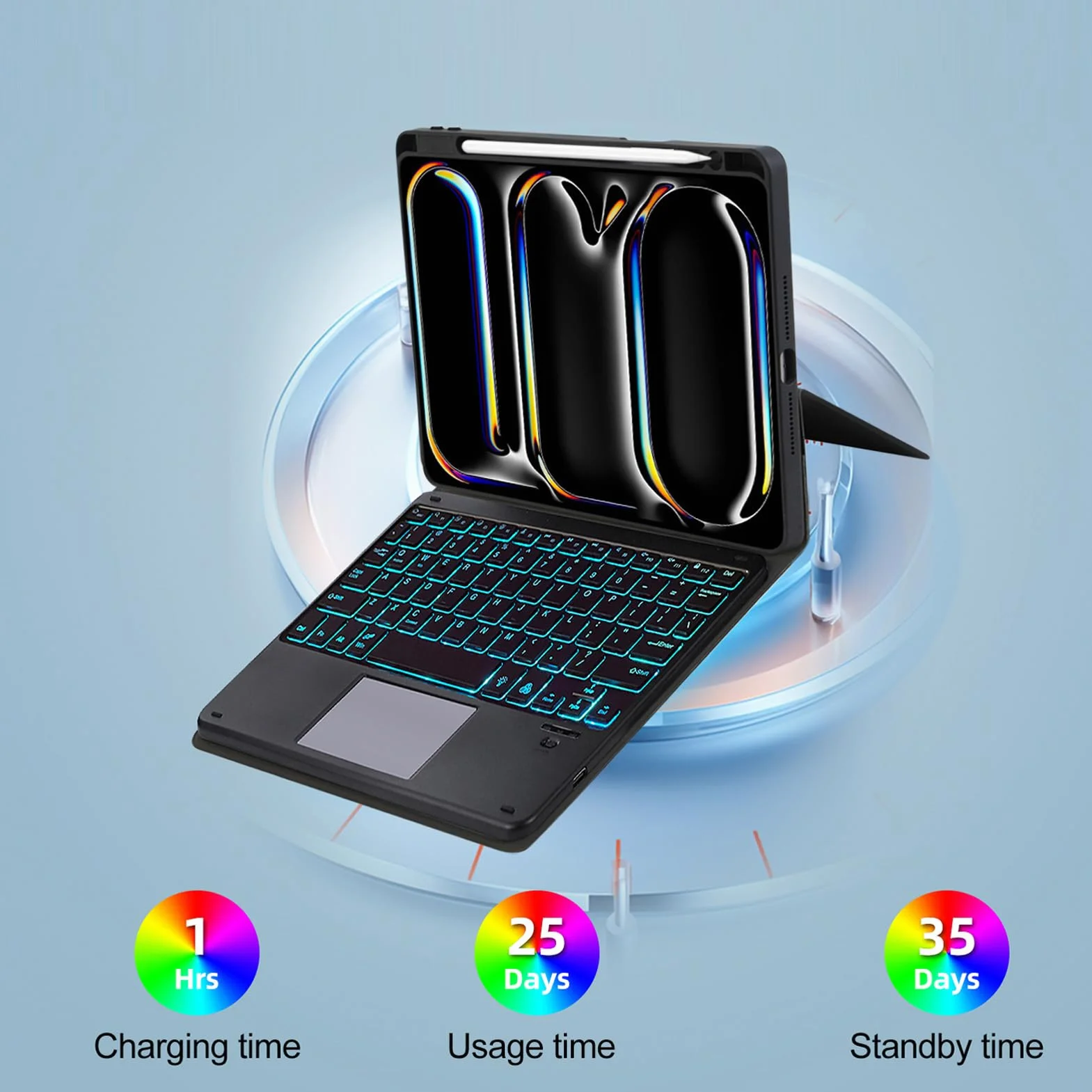 Etui na klawiaturę do Tabletu iOS Air 4 5 6 2024, Bezprzewodowa Bluetooth z Gładzikiem, Skórzana Obudowa