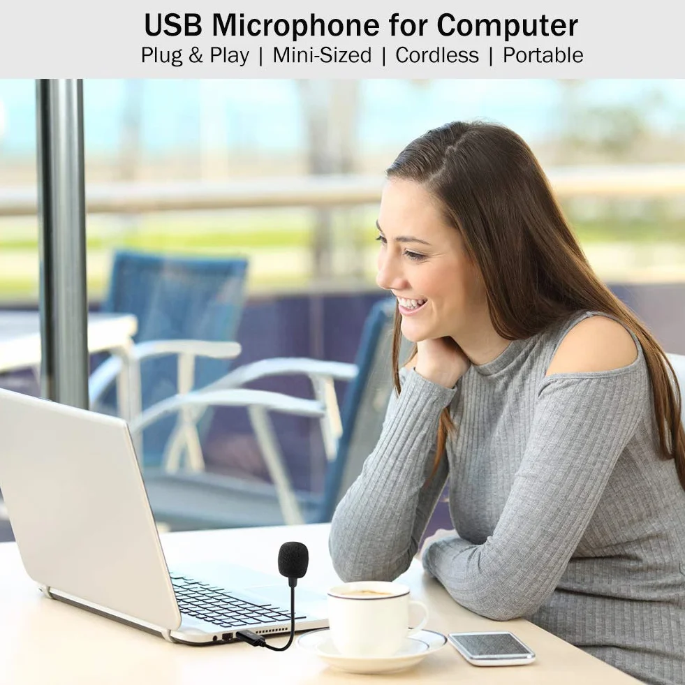 Bezprzewodowy mikrofon USB do laptopa i komputera stacjonarnego, z gęsią szyją i wbudowaną kartą dźwiękową, kompatybilny z Windows PC i Mac, mały rozmiar, Plug and Play, idealny mikrofon pojemnościowy