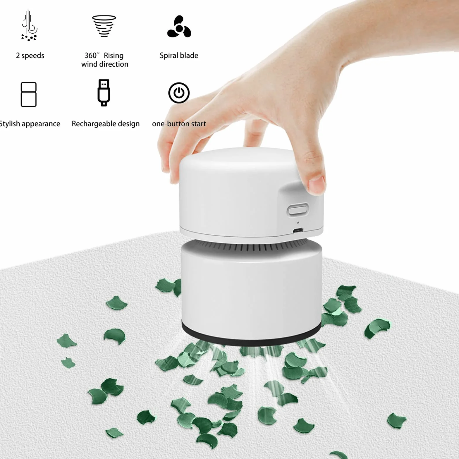 Cuteefun Odkurzacz stołowy mini biurkowy USB 120 minut 2 poziomy ssania obracany 360°