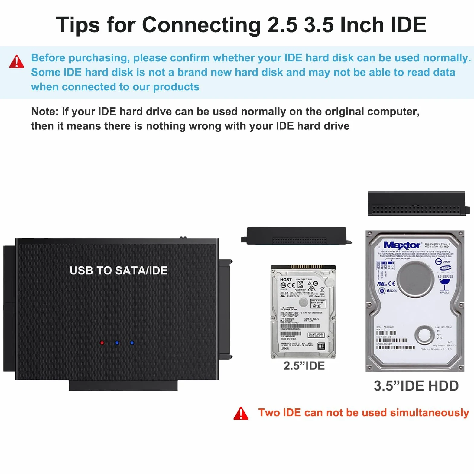 IDE adapter USB, USB 3.0, adapter do dysków twardych z zasilaczem 12 V 2 A do 2,5 i 3,5-calowego HDD/SSD, adapter IDE SATA kompatybilny z Windows 10/8/7/XP/Vista, Mac OS, Linux itp