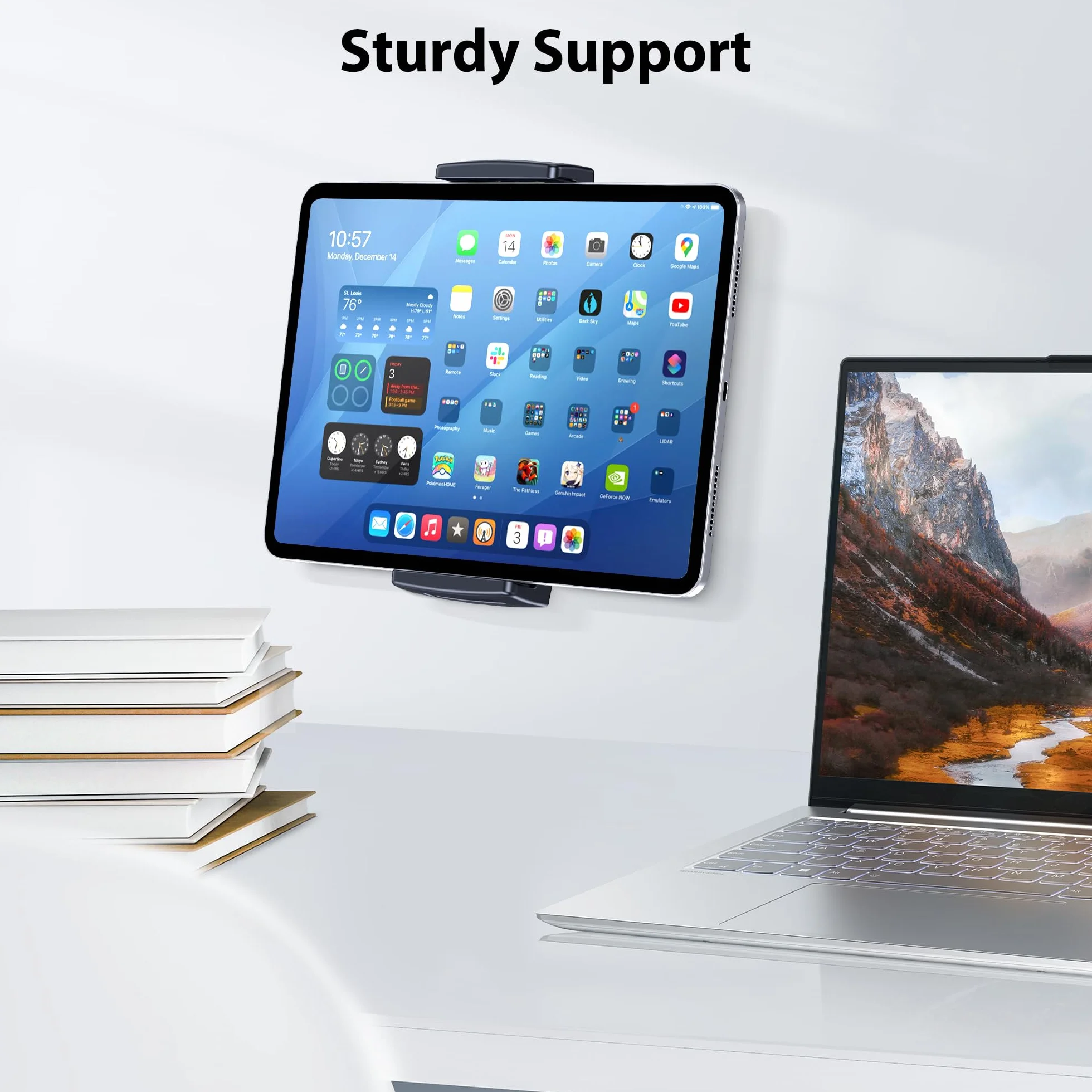 CreaDream Uchwyt ścienny na tablet, regulacja 360° do uchwytu ściennego iPada, stojak z metalową podstawą, kompatybilny z iPad Pro, Mini, Air, telefonami, wszystkimi urządzeniami 4,7-13"